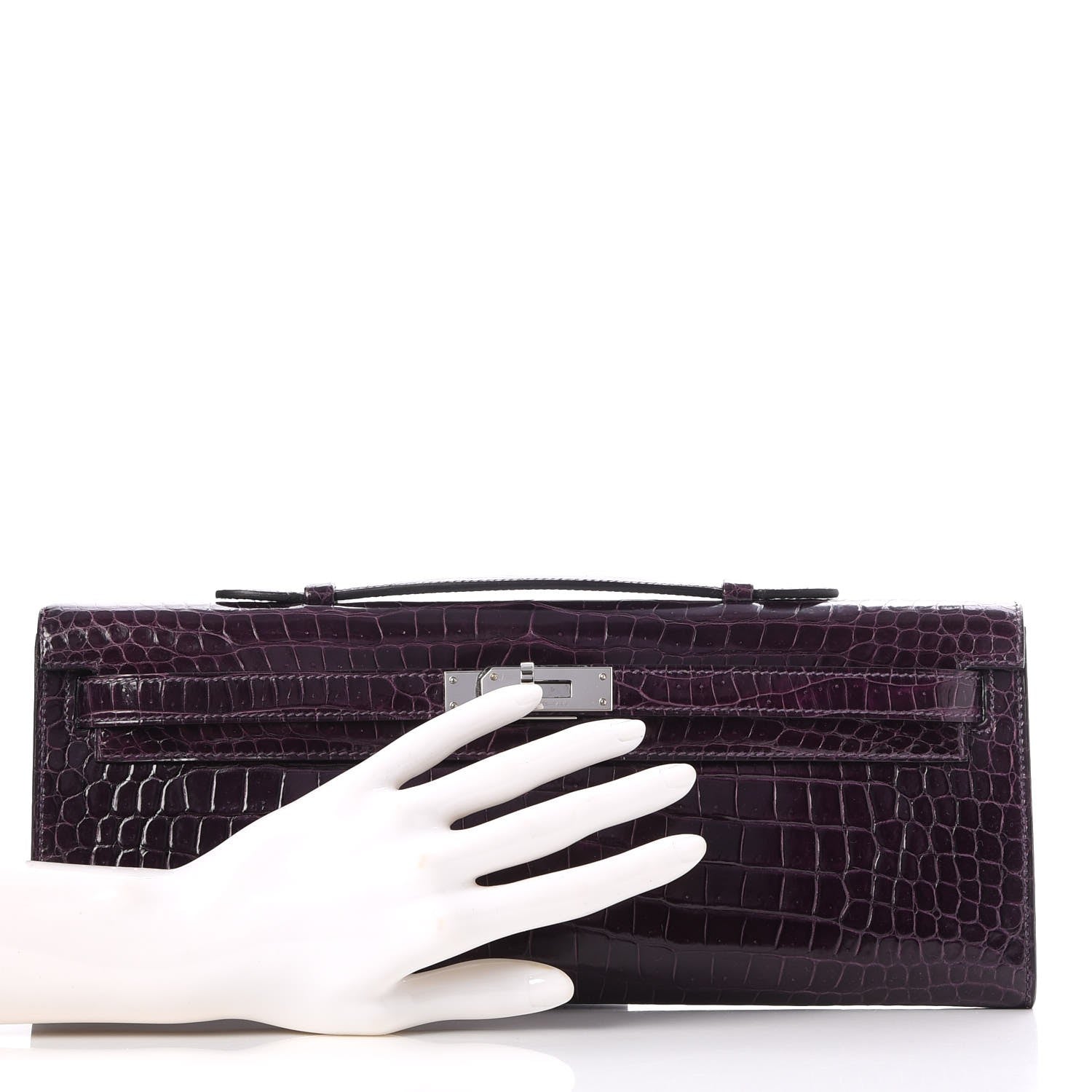 Hermes Shiny Porosus Crocodile Kelly Cut Pochette Aubergine 2 of 23