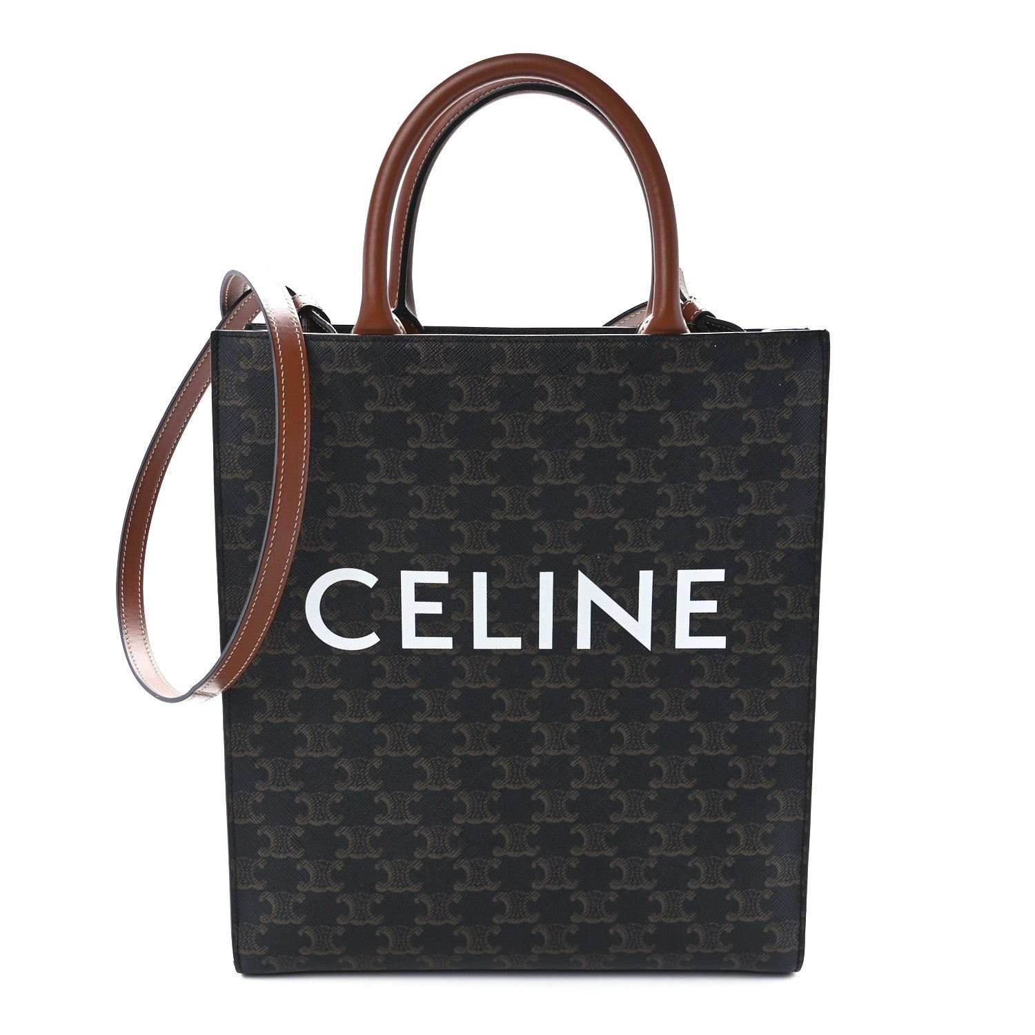Celine Triomphe Canvas Calfskin Small Vertical Cabas Tan 1 of 11