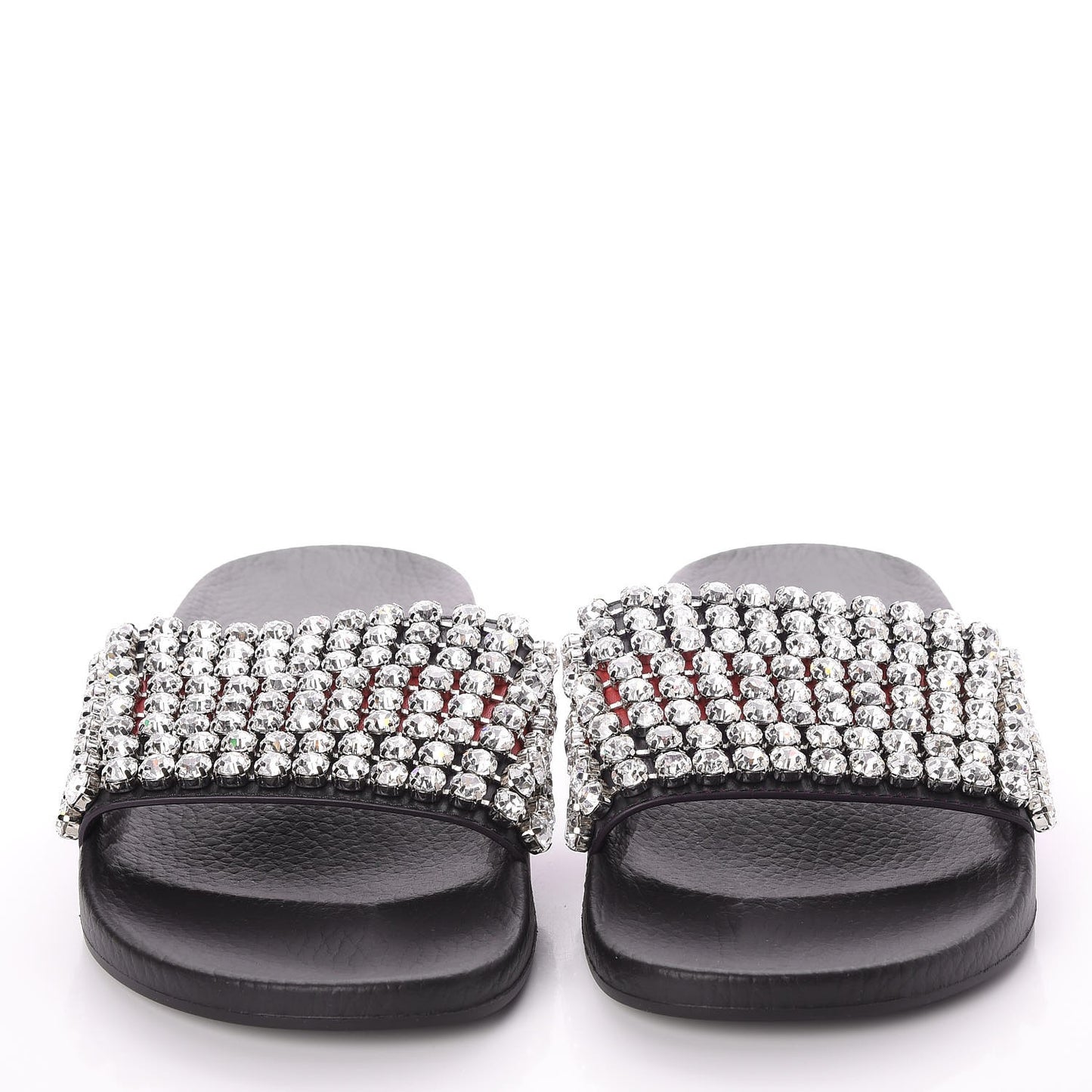 Calfskin Crystal Embellished Web Slide Sandals 41 Blue Red
