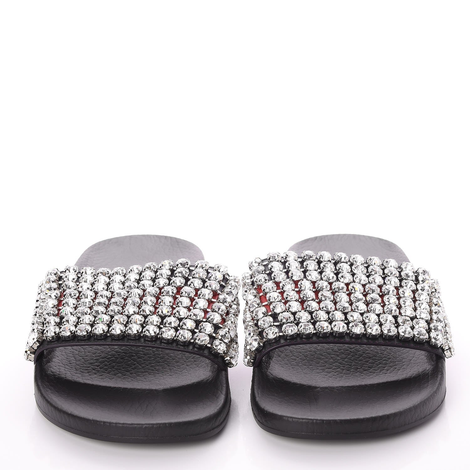 Gucci Calfskin Crystal Embellished Web Slide Sandals 41 Blue Red 2 of 7