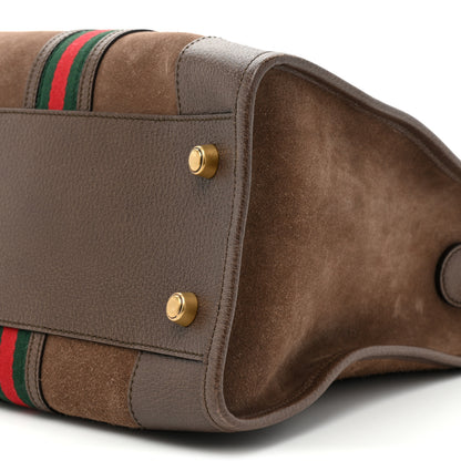 Gucci Suede Daino Textured Dollar Calfskin Web Medium Duffle Bag Deep Acero New Acero 8 of 13