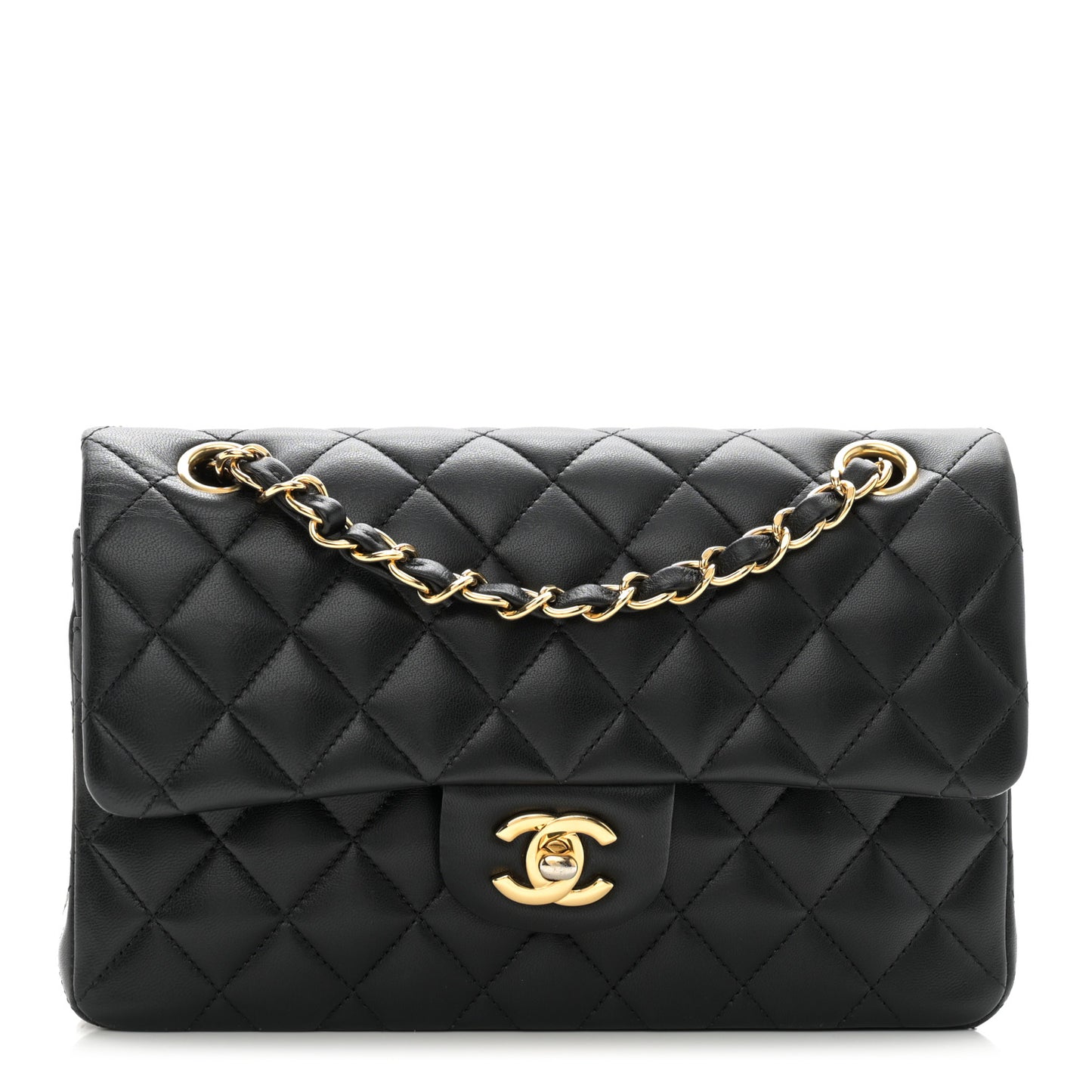 Lambskin Quilted Small Double Flap Black