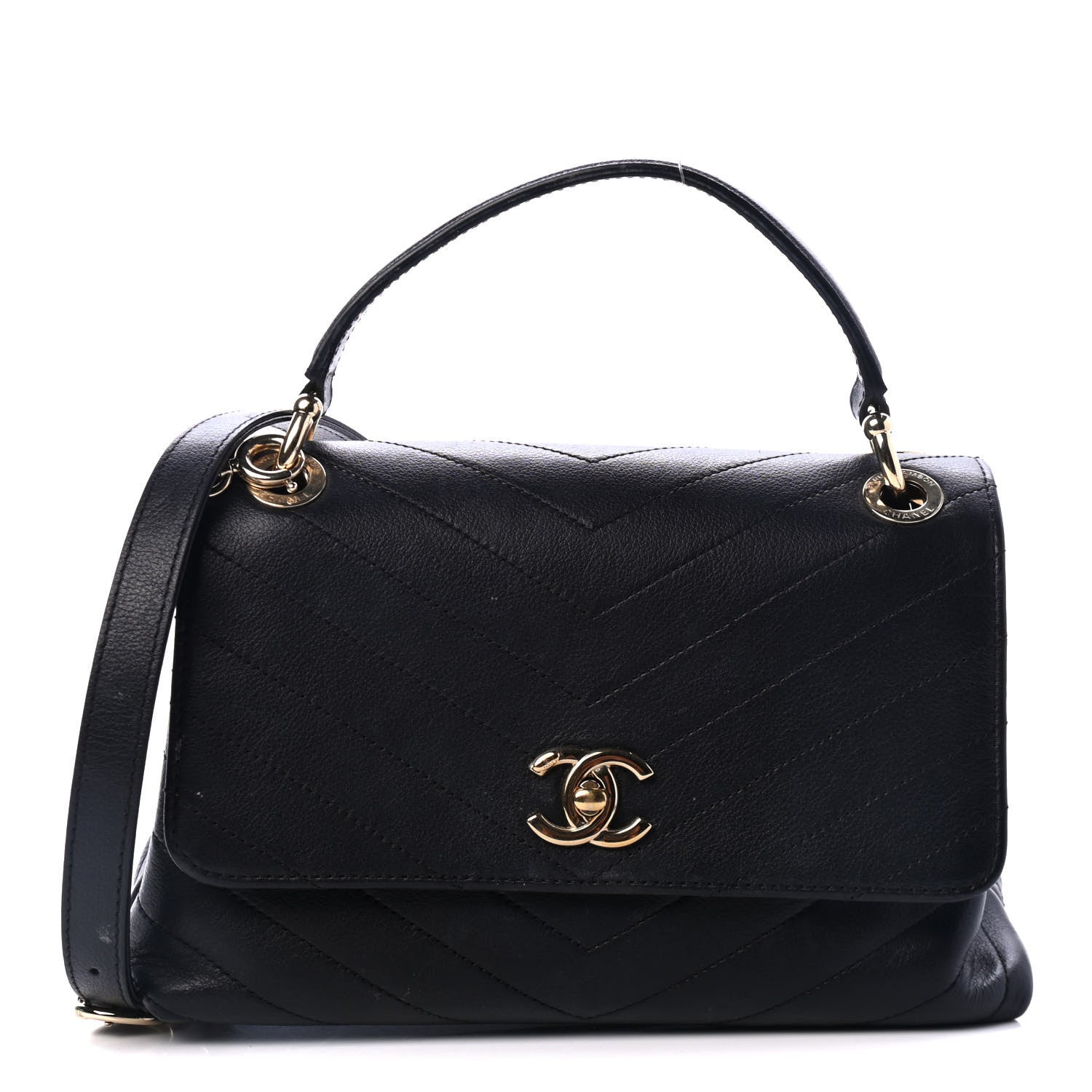 Chanel Grained Calfskin Small Chevron Chic Top Handle Flap Black 1 of 5
