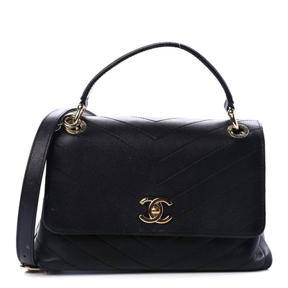 Chanel Grained Calfskin Small Chevron Chic Top Handle Flap Black 1 of 5