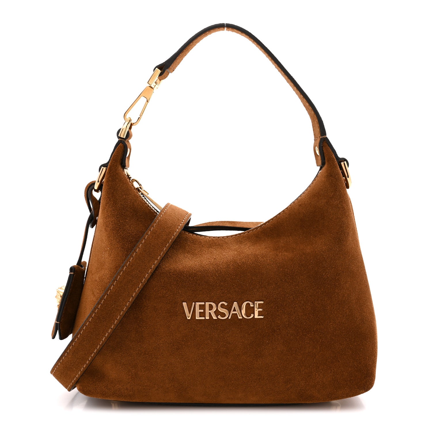 Versace Suede Logo Tag Hobo Tobacco 1 of 10