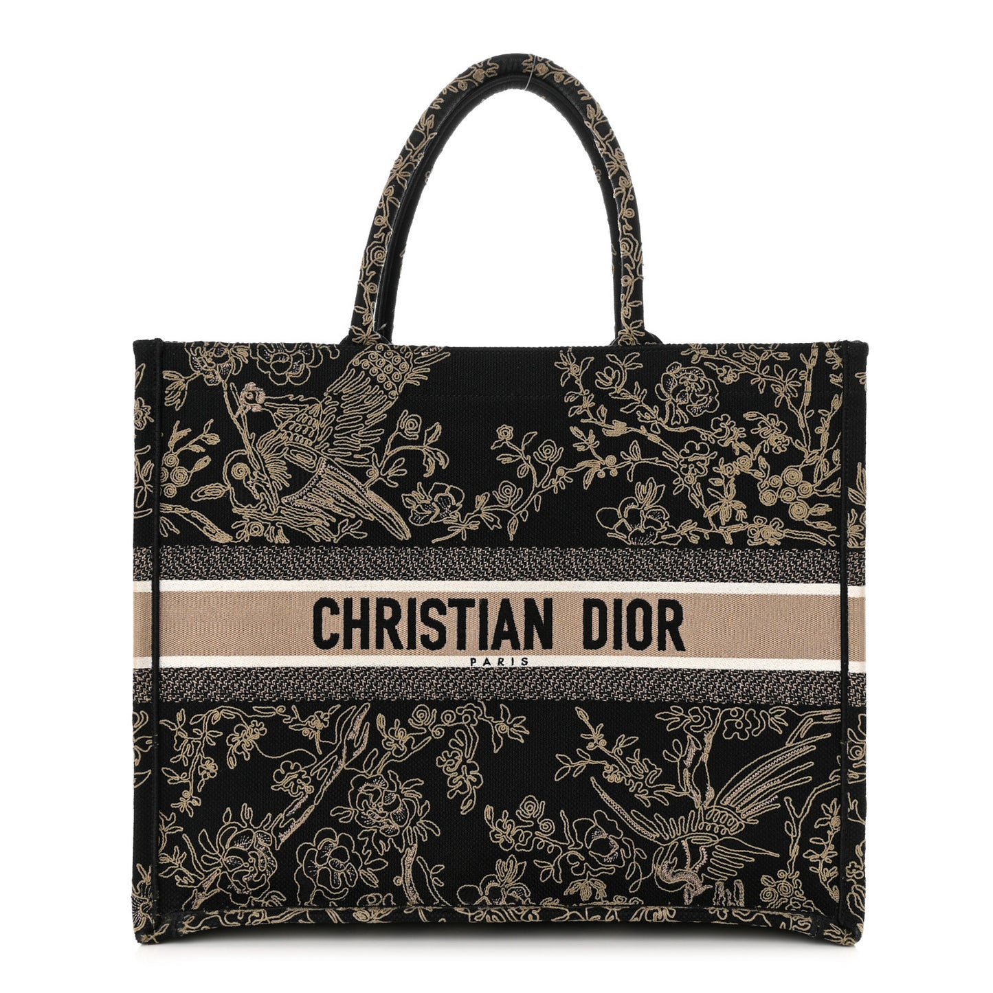 Canvas Embroidered Large Ornamental Cornely Book Tote Black Beige