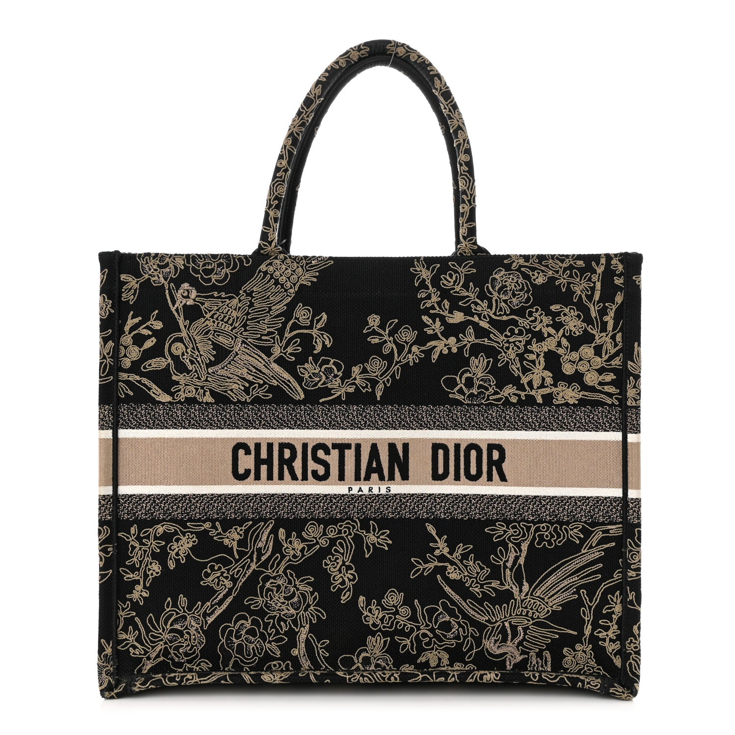 Christian Dior Canvas Embroidered Large Ornamental Cornely Book Tote Black Beige 1 of 10