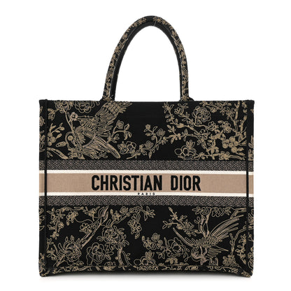 Christian Dior Canvas Embroidered Large Ornamental Cornely Book Tote Black Beige 1 of 10