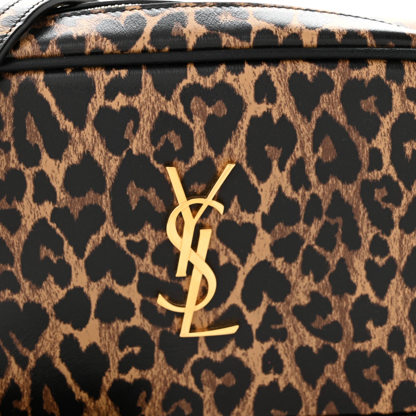 Calfskin Heart Leopard Print Monogram Mini Lou Camera Bag Toffee