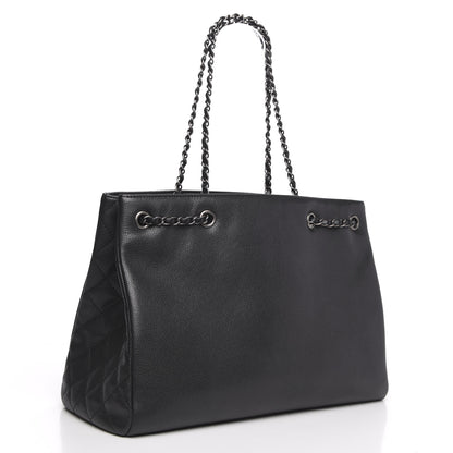 Chanel Metallic Grained Calfskin Woven Chain Large Shopping Bag Black 3 of 10
