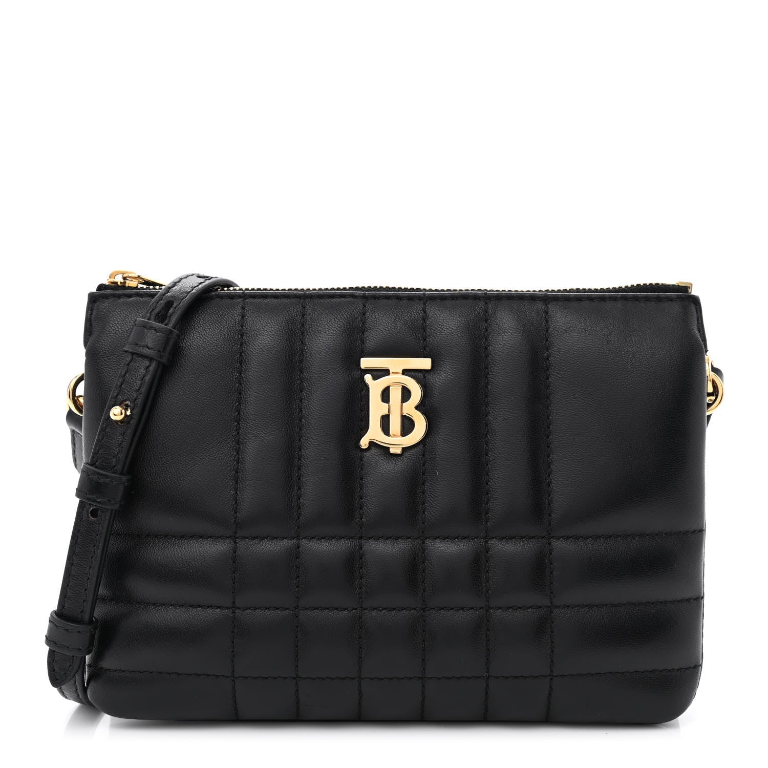 Burberry Lambskin Quilted Lola Double Pouch Crossbody Black 1 of 11