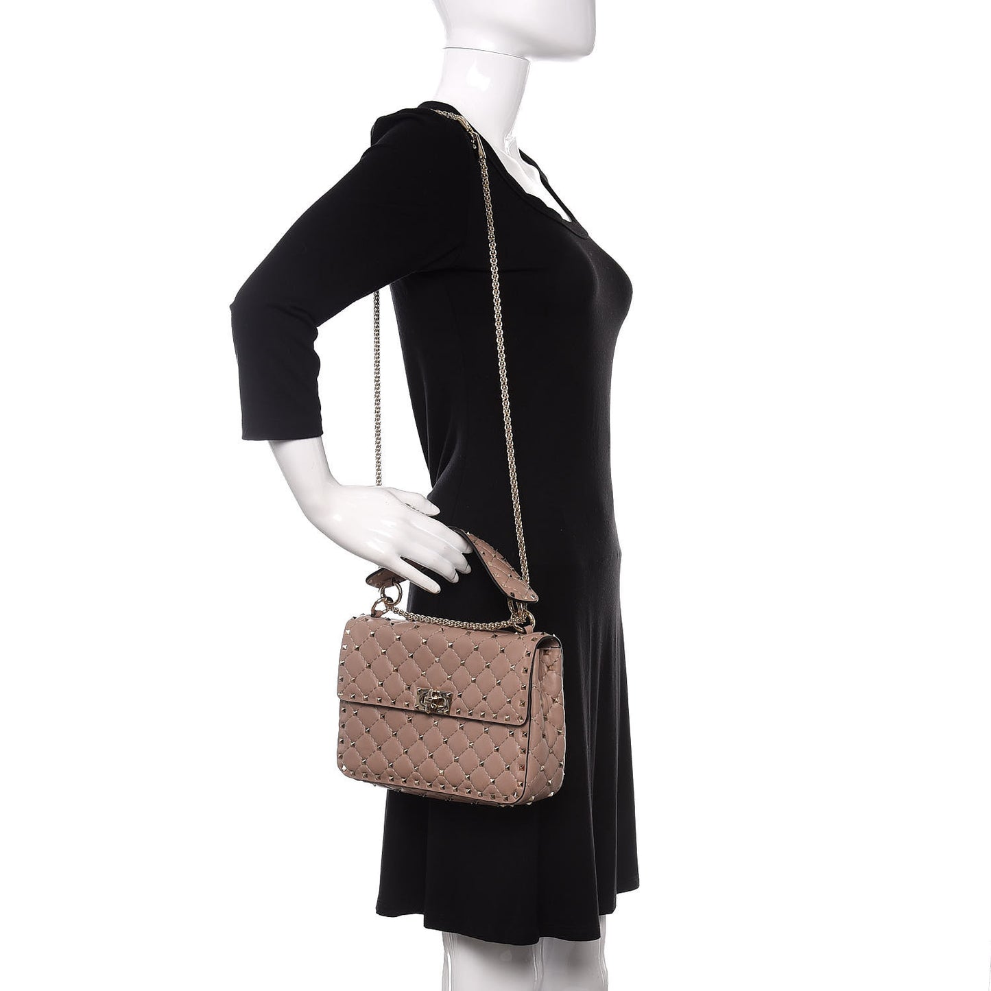Lambskin Medium Rockstud Spike Shoulder Bag Poudre