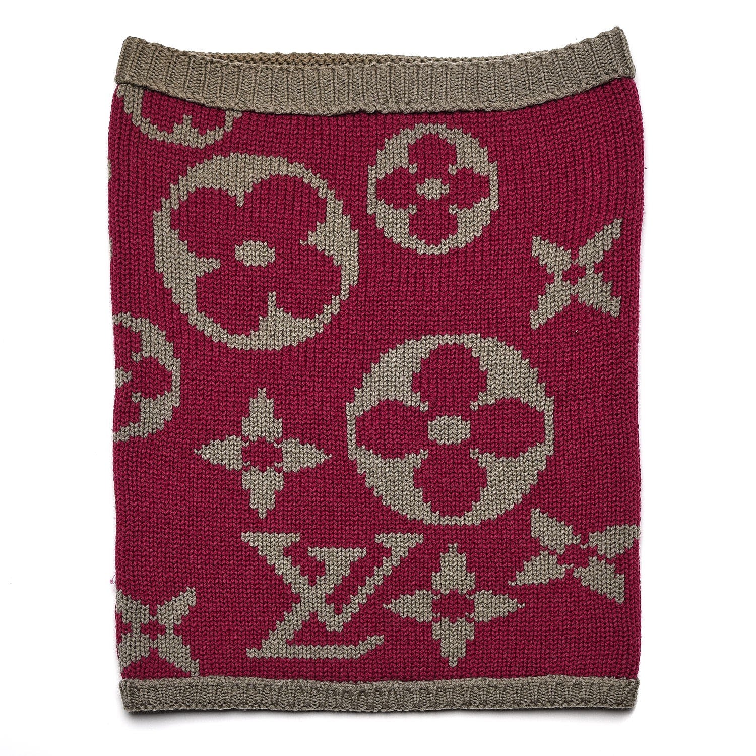 Louis Vuitton Wool Grand Froid Snood Scarf Dark Pink Grey 1 of 6