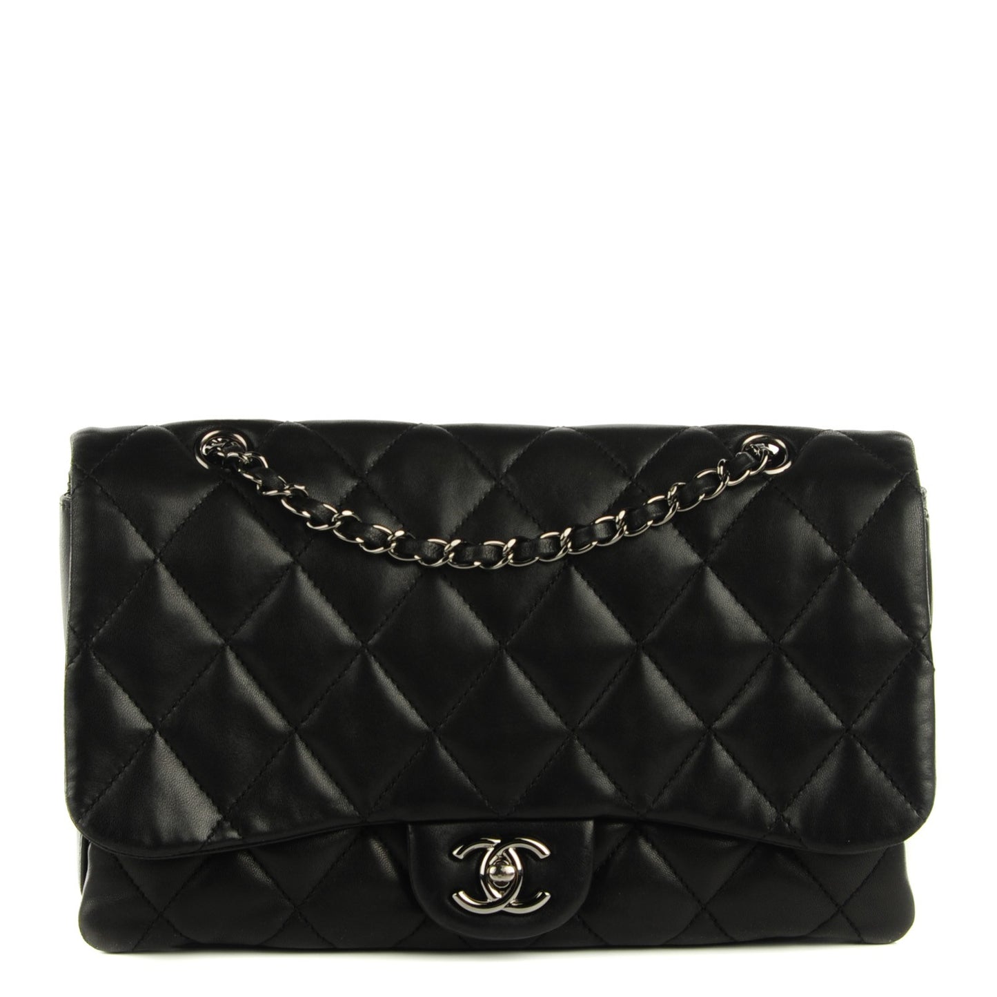 Lambskin Quilted Large 3 Flap Black