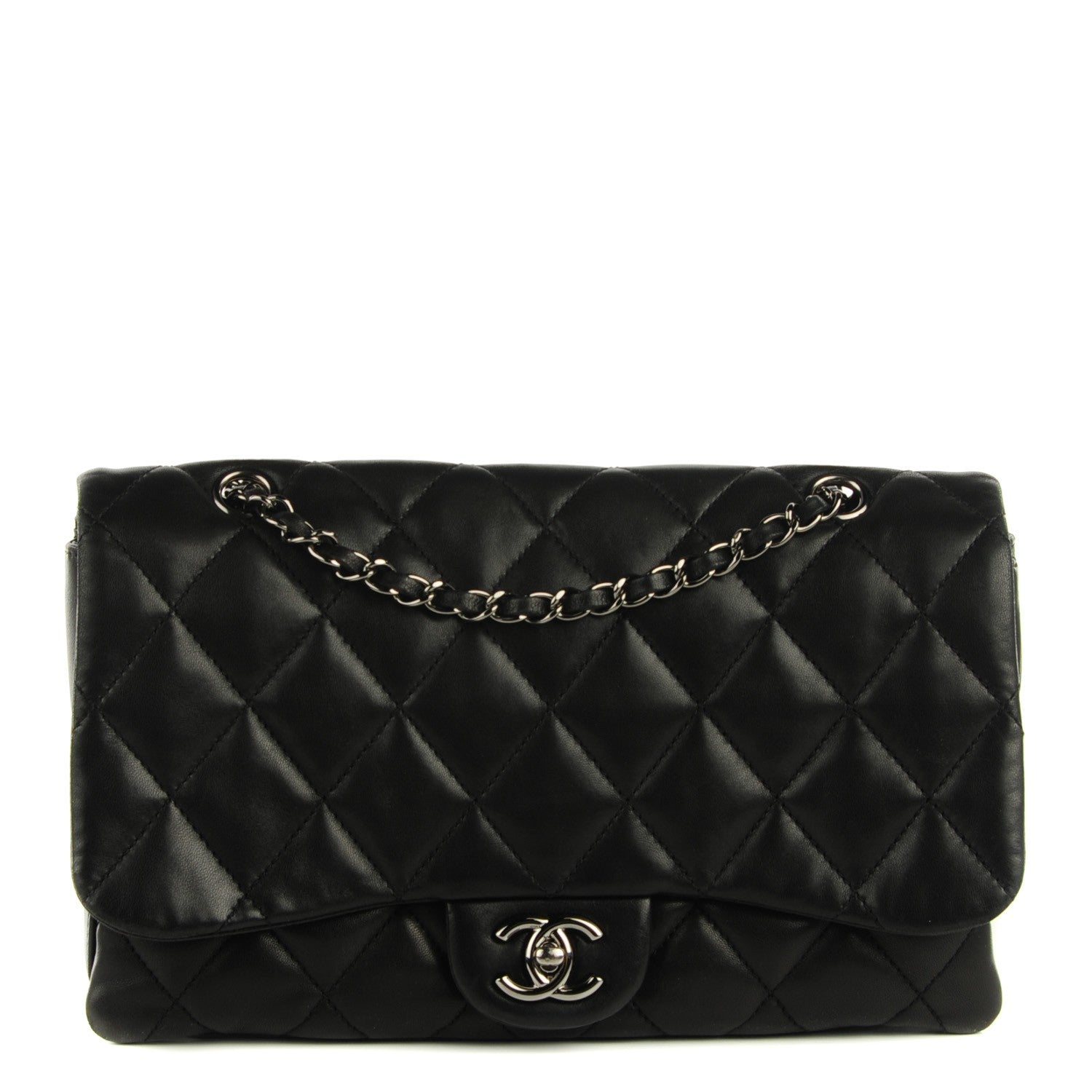 Chanel Lambskin Quilted Large 3 Flap Black 1 of 8
