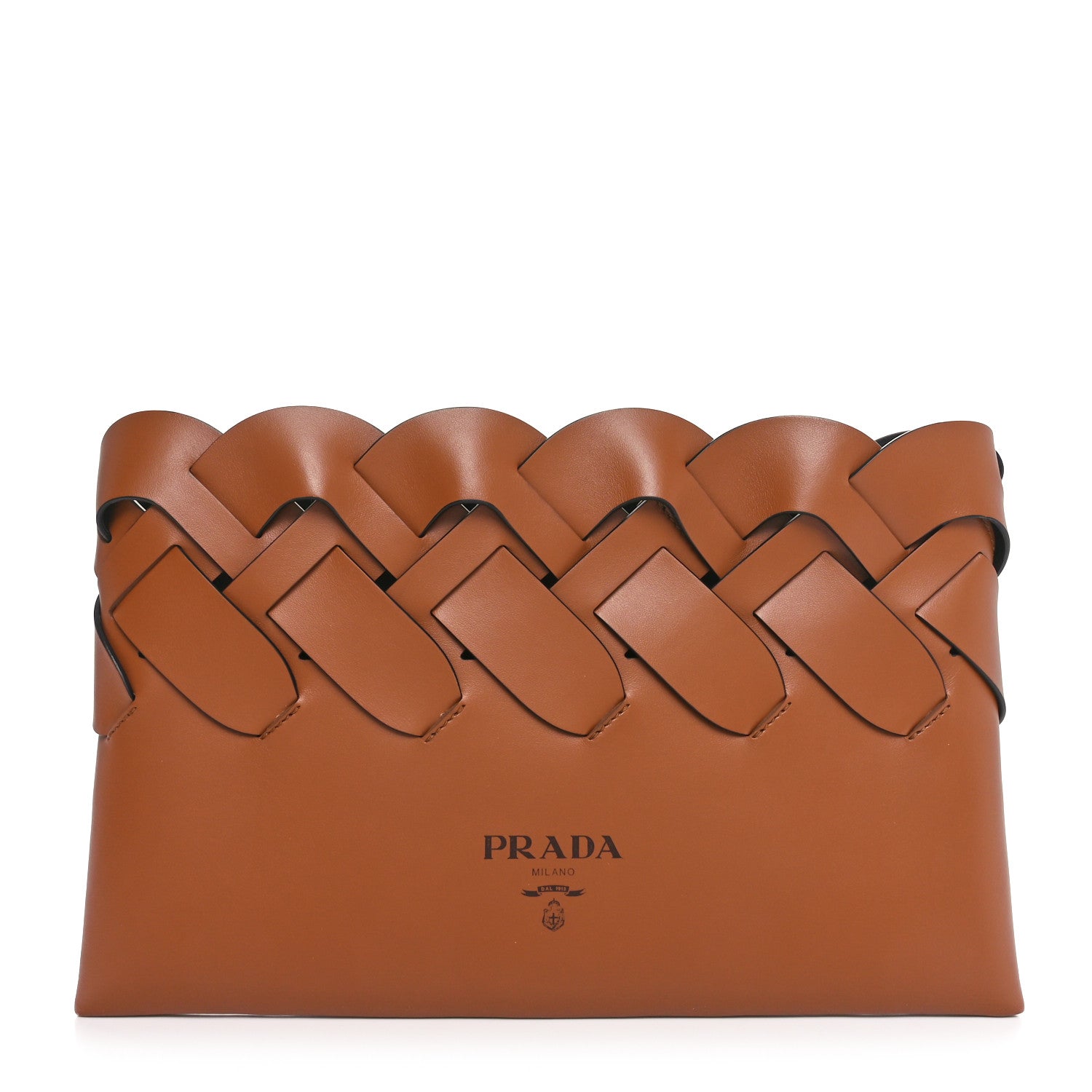 Prada Vitello Intreccio Tress Clutch Cognac Black 1 of 11