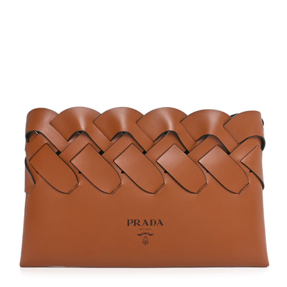 Prada Vitello Intreccio Tress Clutch Cognac Black 1 of 11