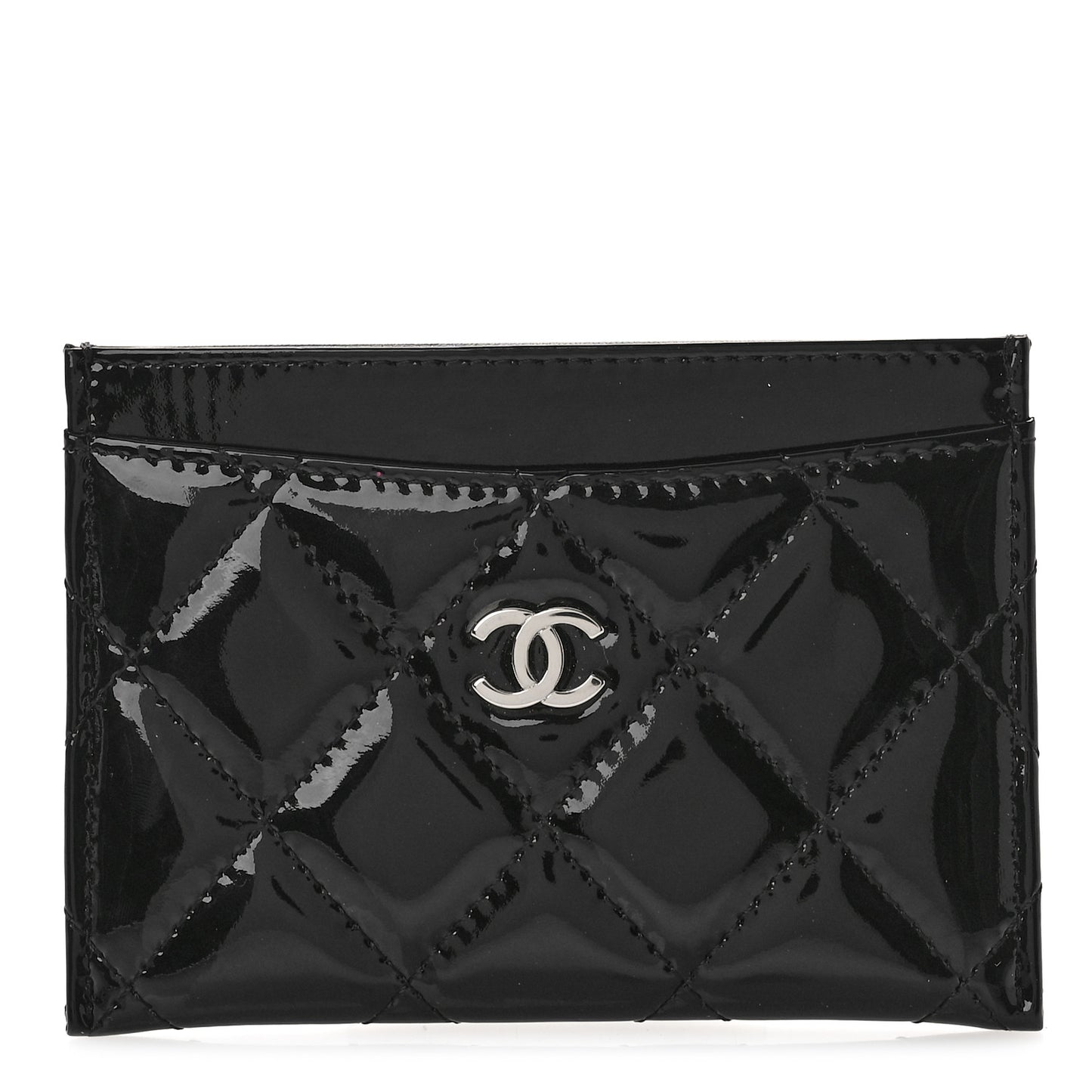 Patent Calfskin Quilted Card Holder Black