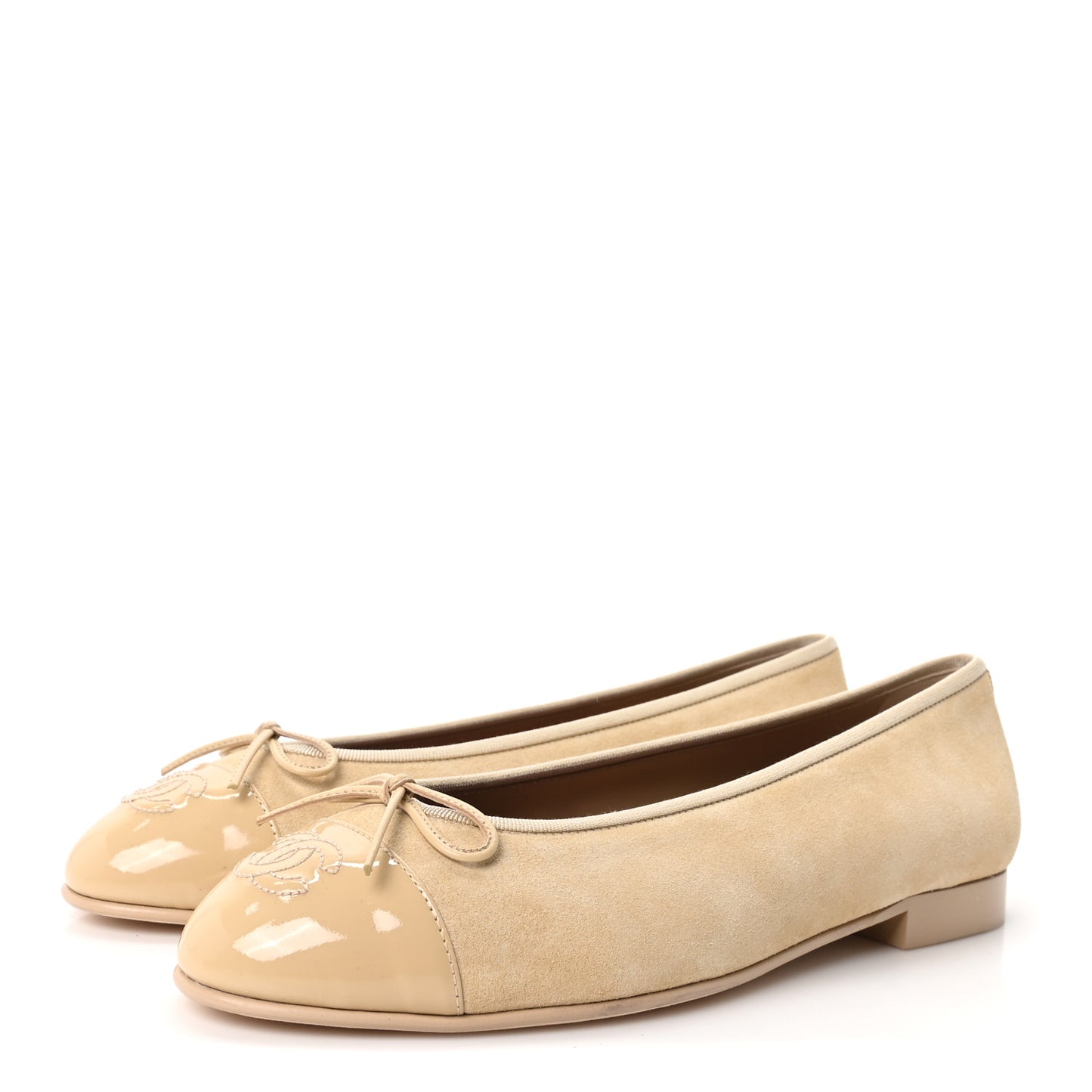 Suede Patent Calfskin Cap Toe CC Ballerina Flats 41 Beige