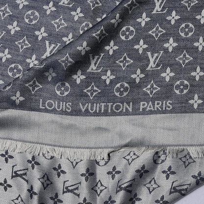 Louis Vuitton Silk Wool Monogram Denim Shawl Blue 7 of 8