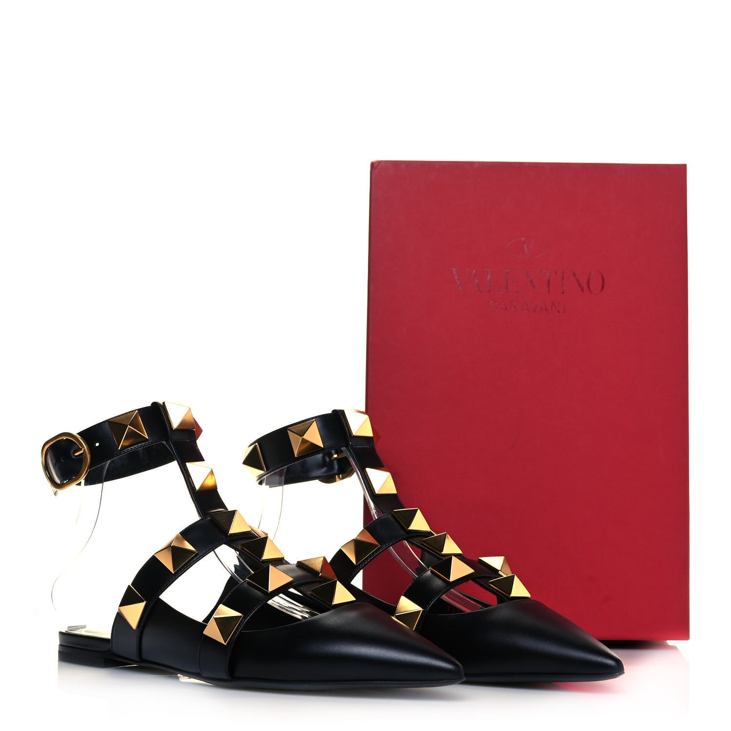 Valentino Garavani Calfskin Roman Stud Ankle Strap Flat Mules 39.5 Black 8 of 8