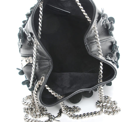 Saint Laurent Lambskin Floral Applique Baby Emmanuelle Bucket Bag Black 5 of 7