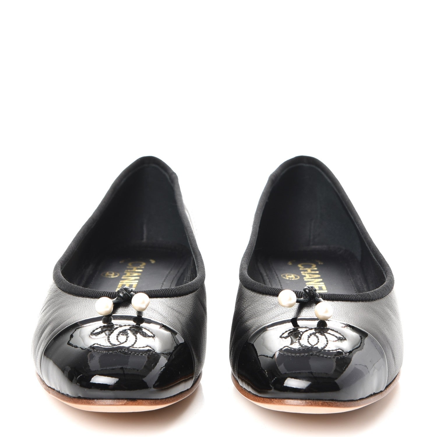Chanel Lambskin Patent Cap Toe Ballerina Flats 38.5 Black 2 of 11