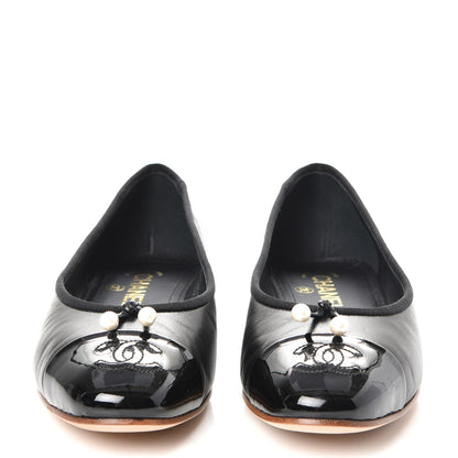Chanel Lambskin Patent Cap Toe Ballerina Flats 38.5 Black 2 of 11