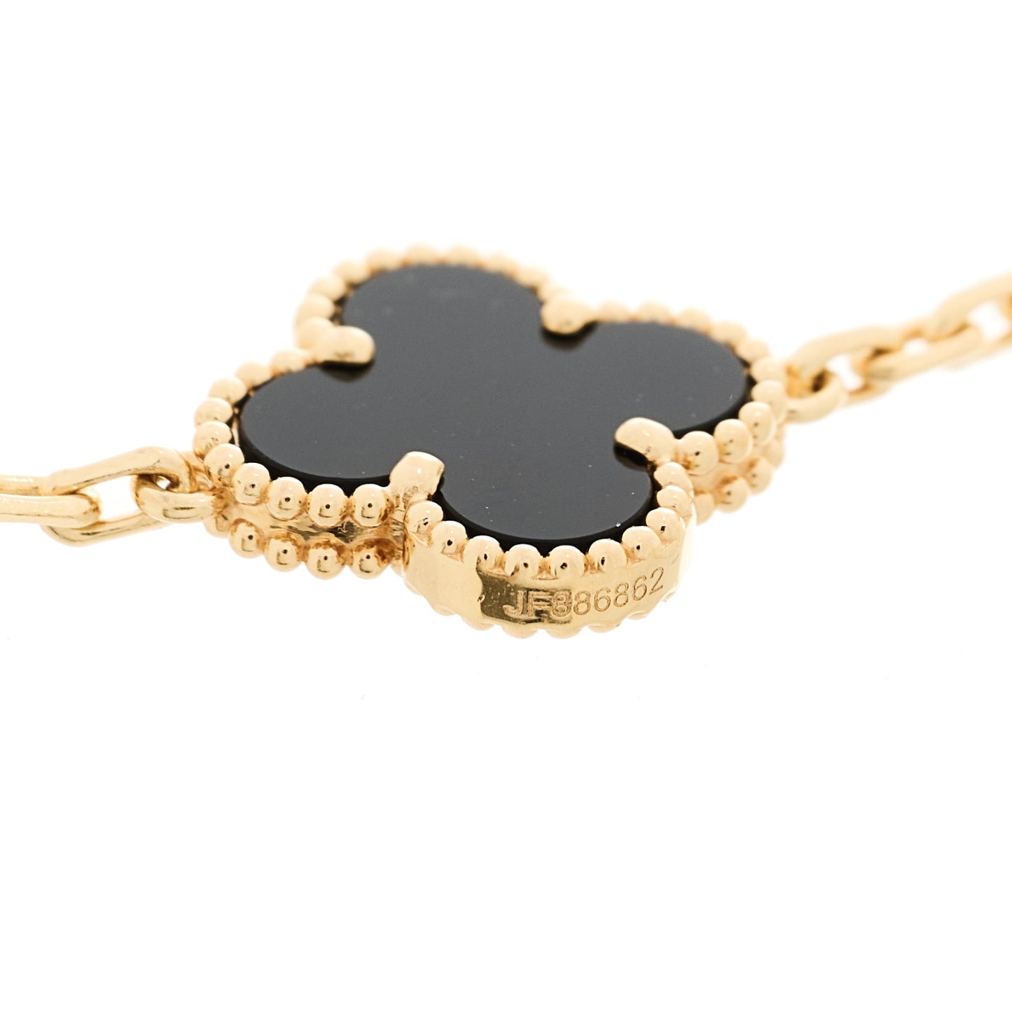 18K Yellow Gold Black Onyx 5 Motifs Vintage Alhambra Bracelet