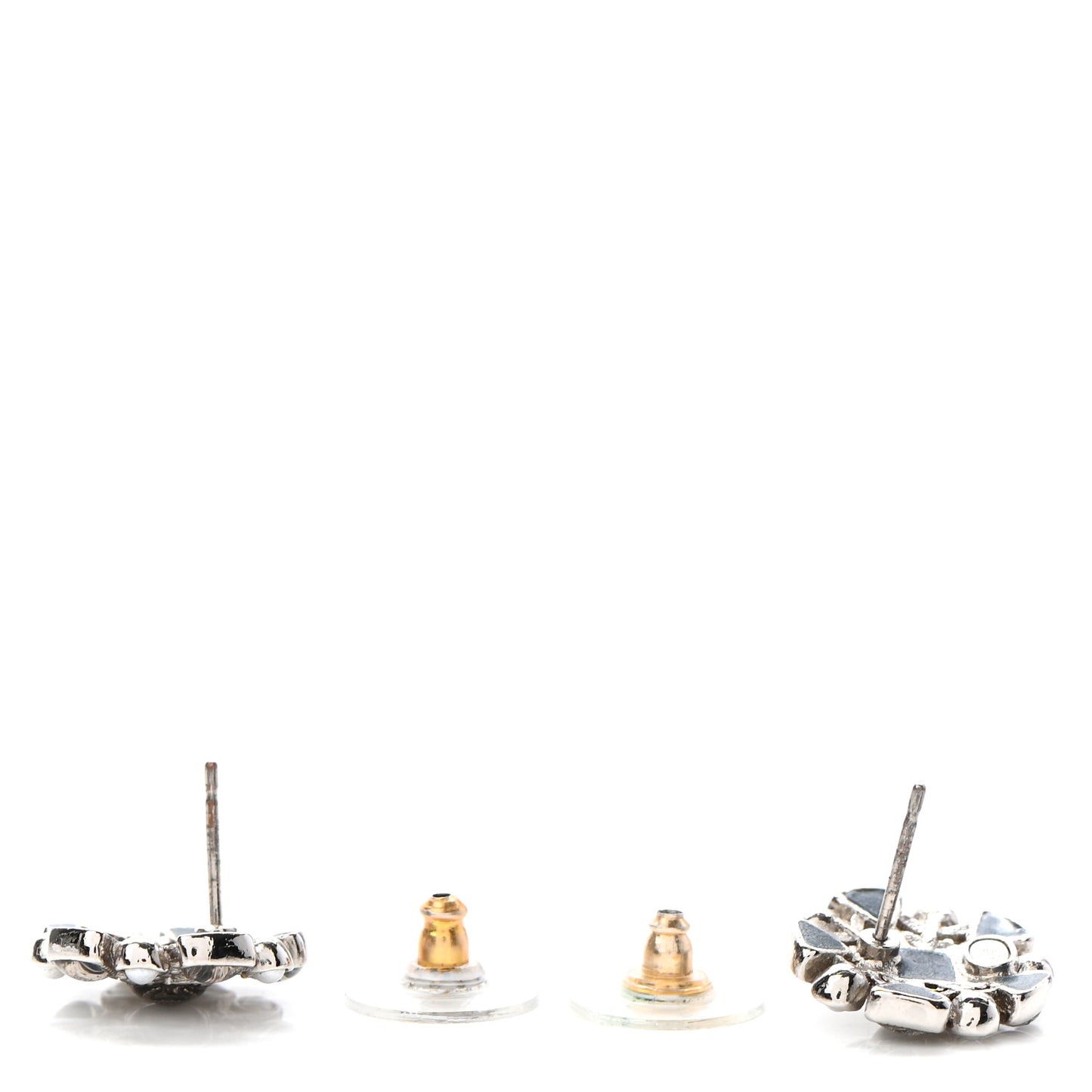 Pearl CC Round Earrings Silver Blue
