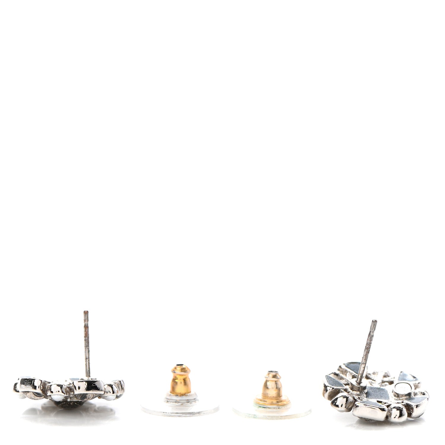 Chanel Pearl CC Round Earrings Silver Blue 3 of 4