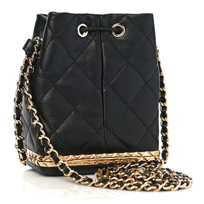 Chanel Metal Lambskin Quilted Small Chain Bucket Bag Black 3 of 11
