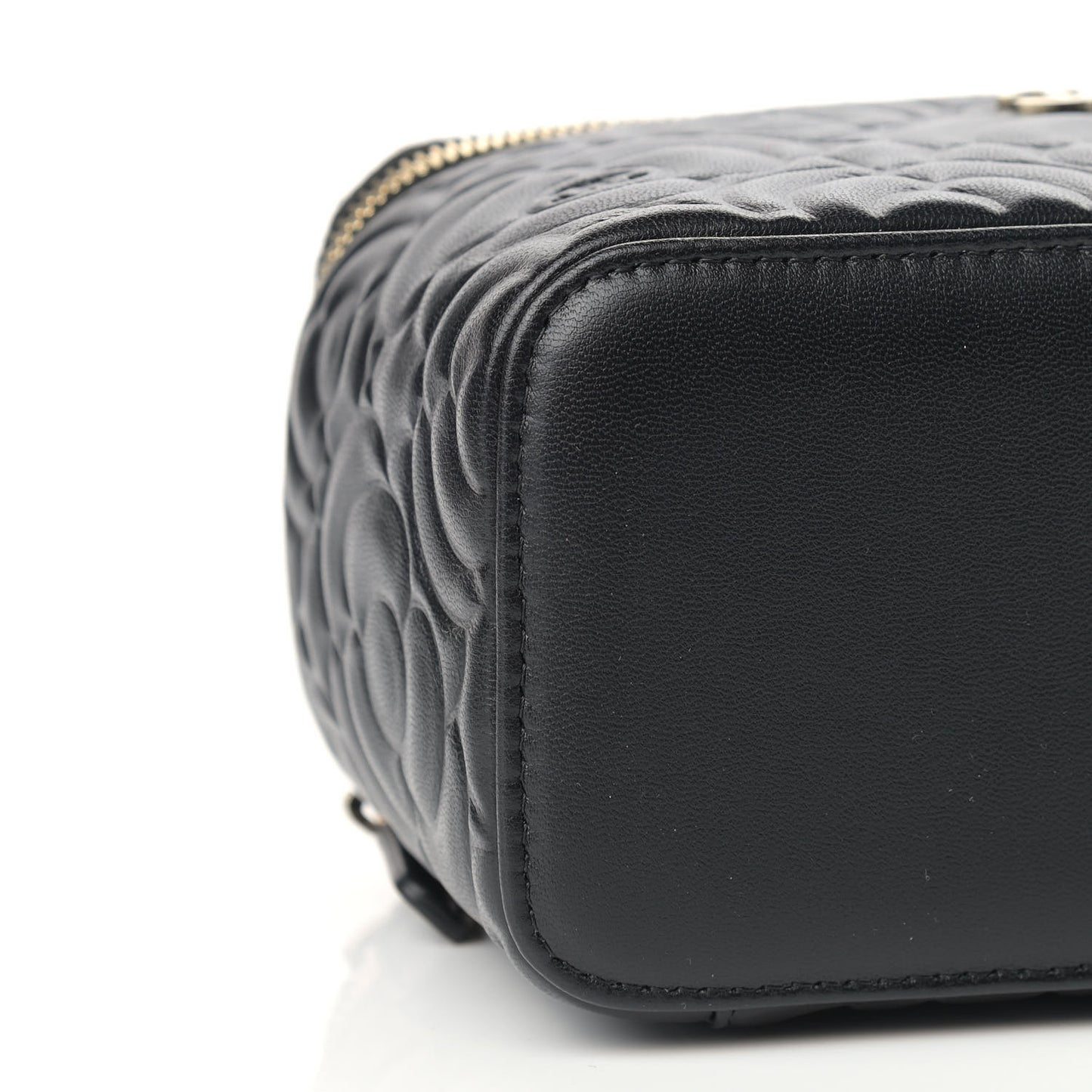 Lambskin Camellia Embossed Small Vanity Case With Chain Black