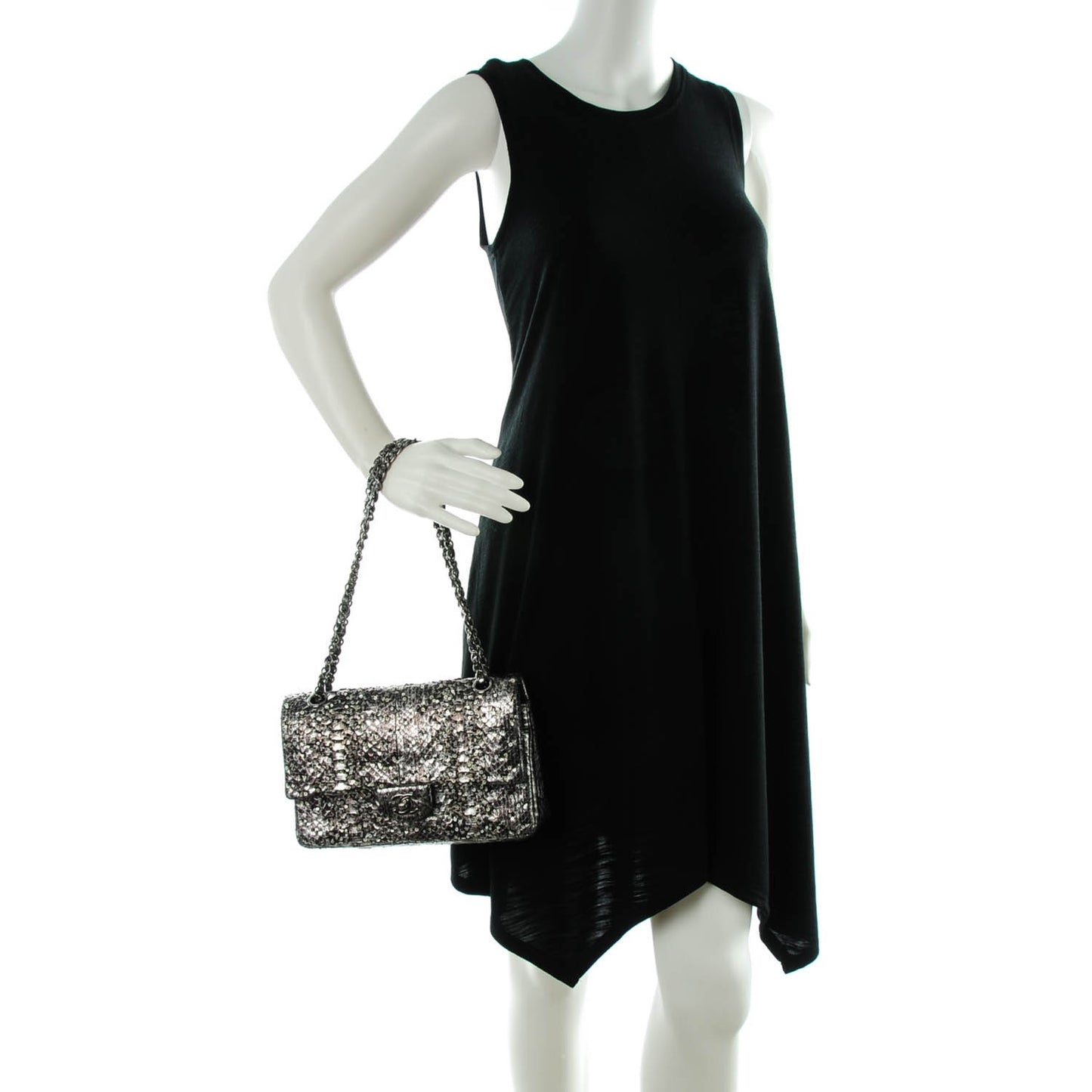 Metallic Python Sequin Medium Double Flap SIlver