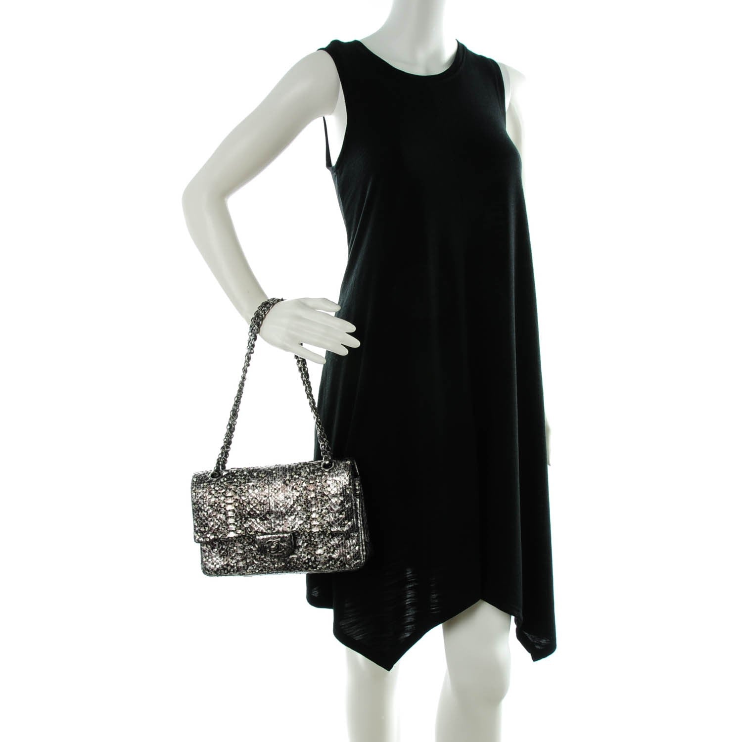 Chanel Metallic Python Sequin Medium Double Flap SIlver 2 of 8