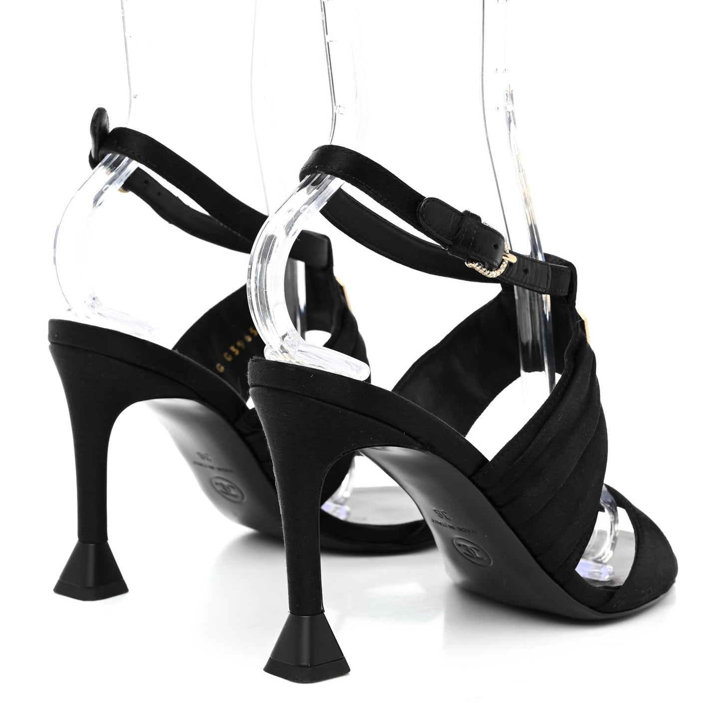 Satin Crystal Square CC Sandals 36 Black