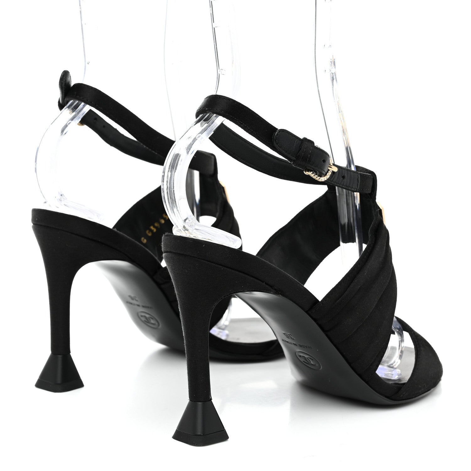 Chanel Satin Crystal Square CC Sandals 36 Black 5 of 9