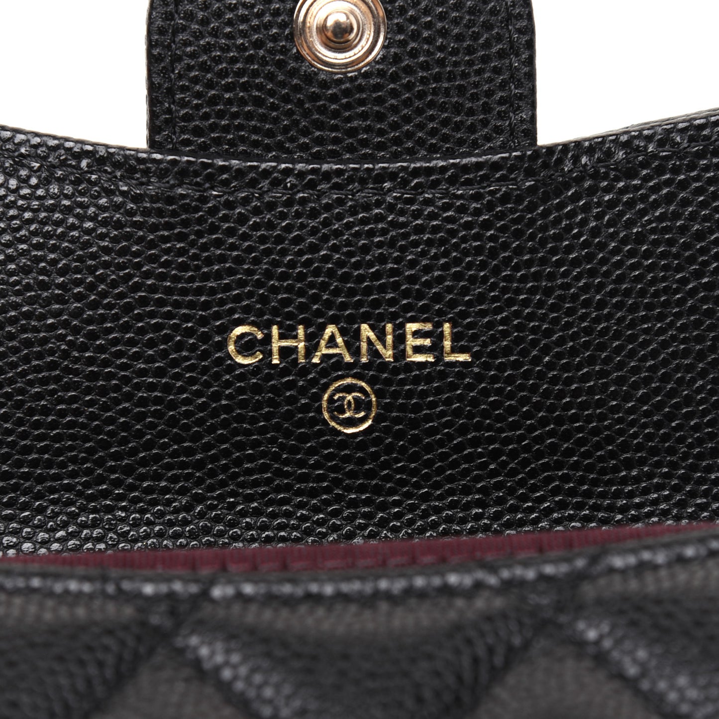 Caviar Quilted Flap Card Holder Chain Wristlet Black