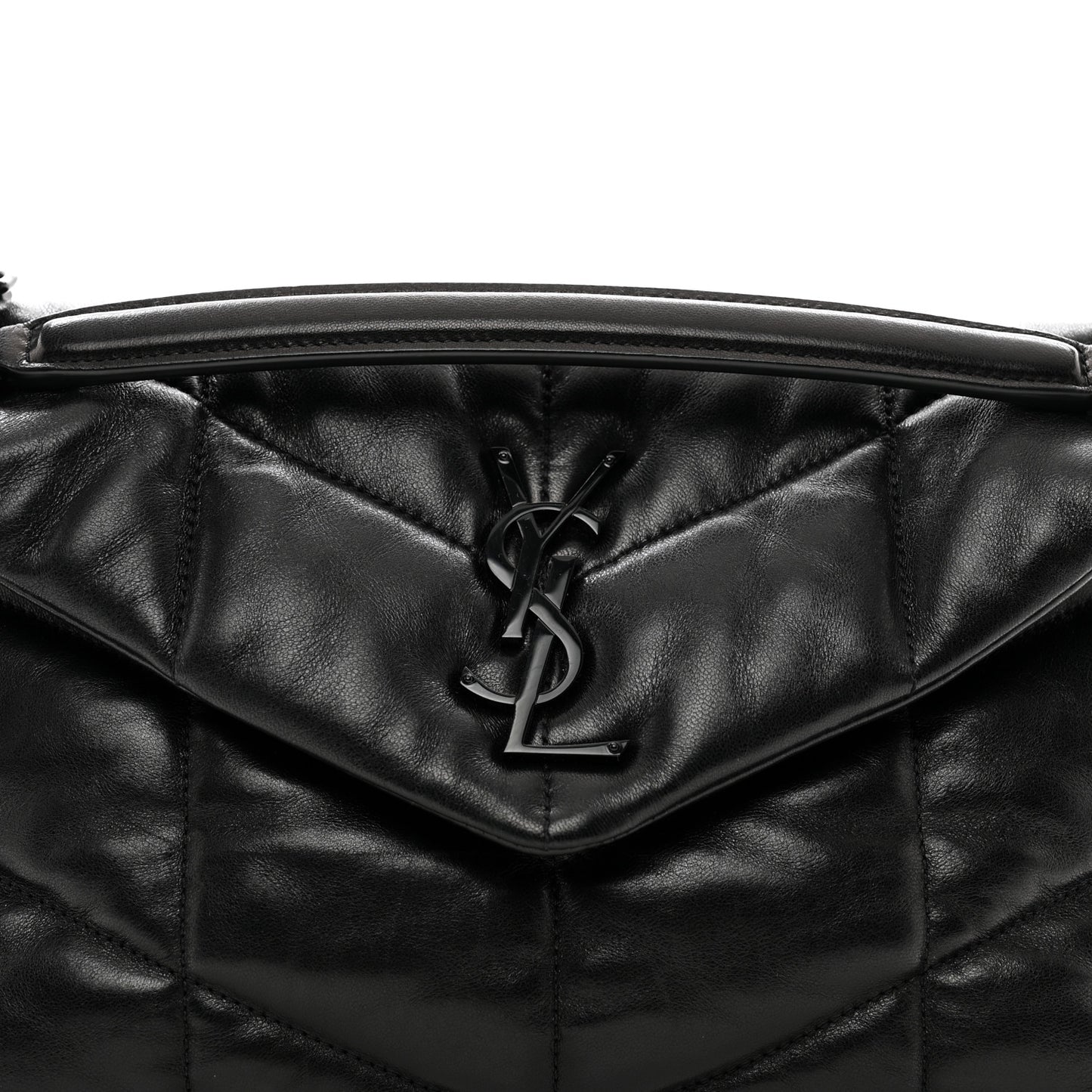Lambskin Quilted Monogram Monochrome Small Loulou Puffer Chain Satchel Black