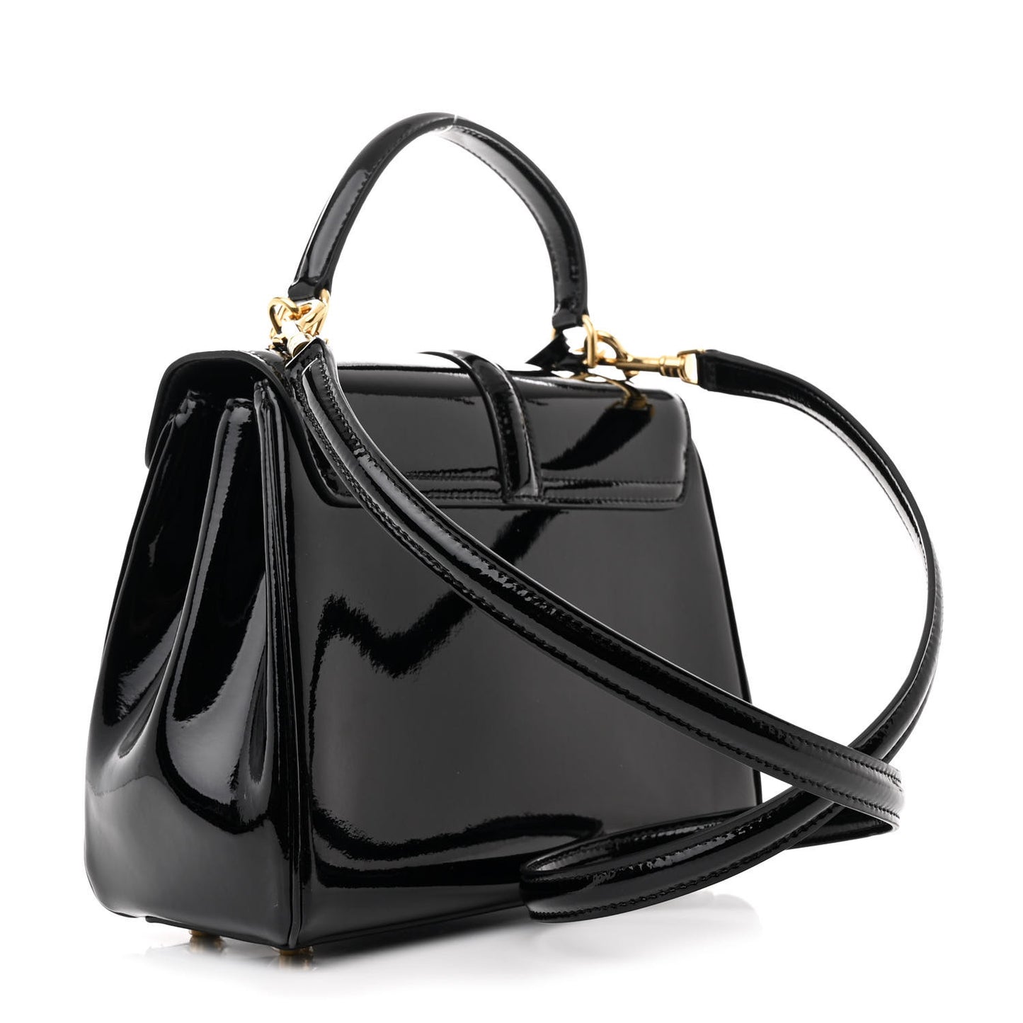 Patent Calfskin Small 16 Top Handle Bag Black