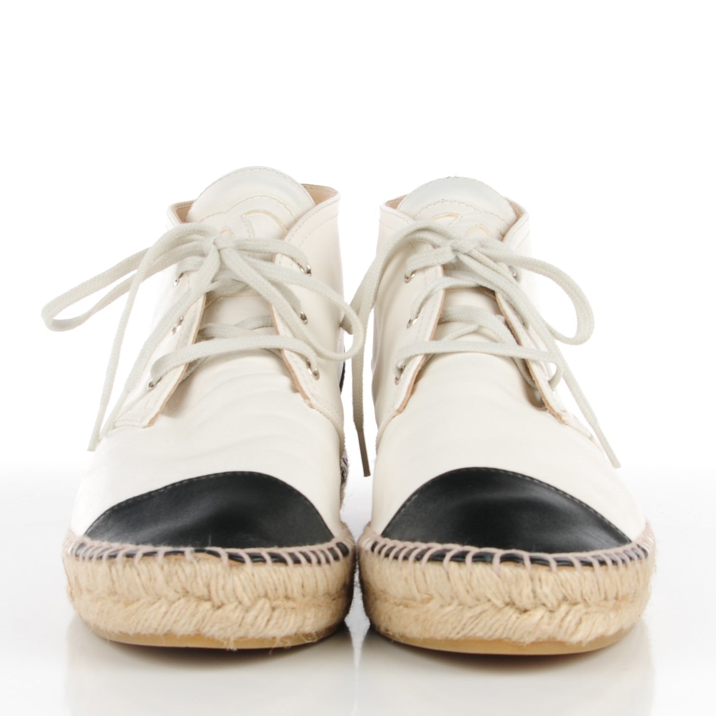 Lambskin Cap Toe Lace Up Espadrilles 40 White Black