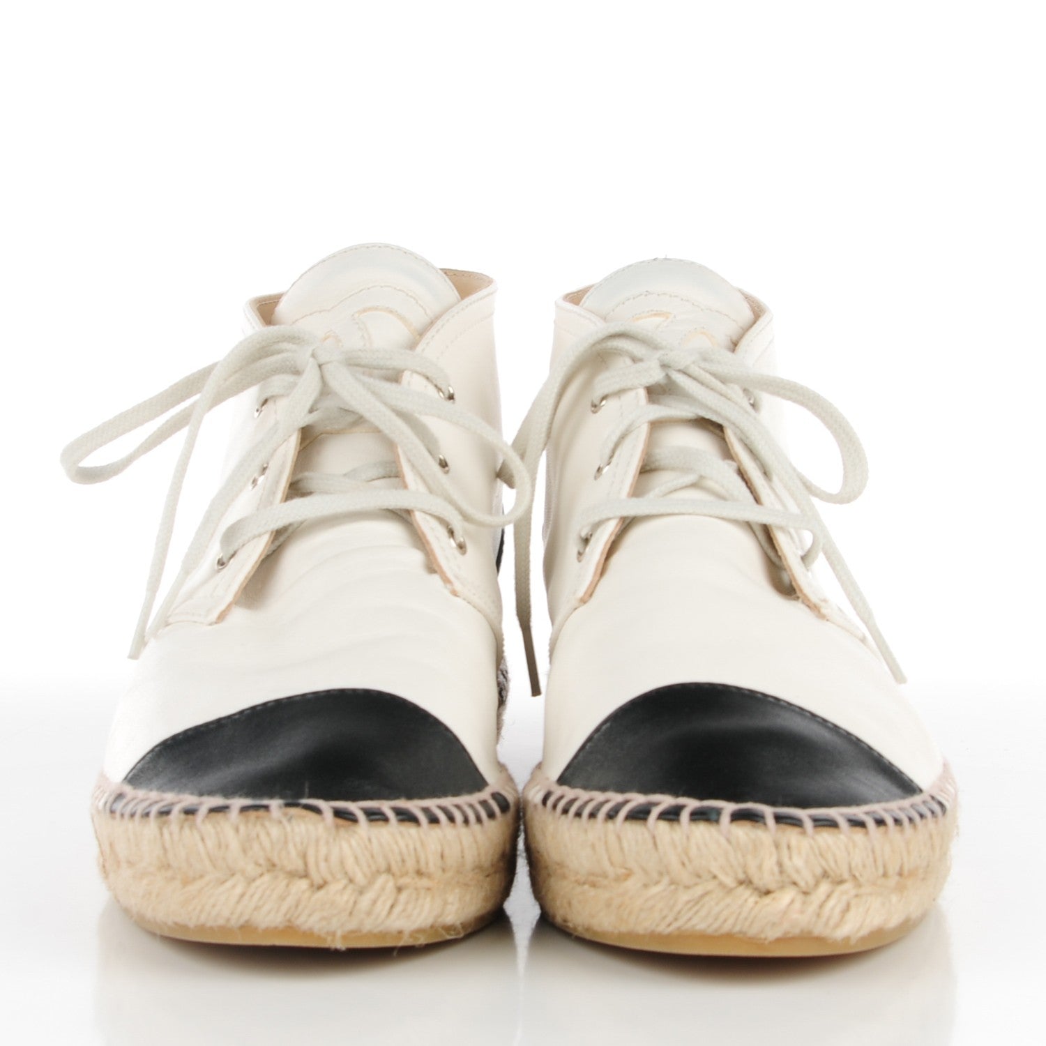 Chanel Lambskin Cap Toe Lace Up Espadrilles 40 White Black 2 of 8