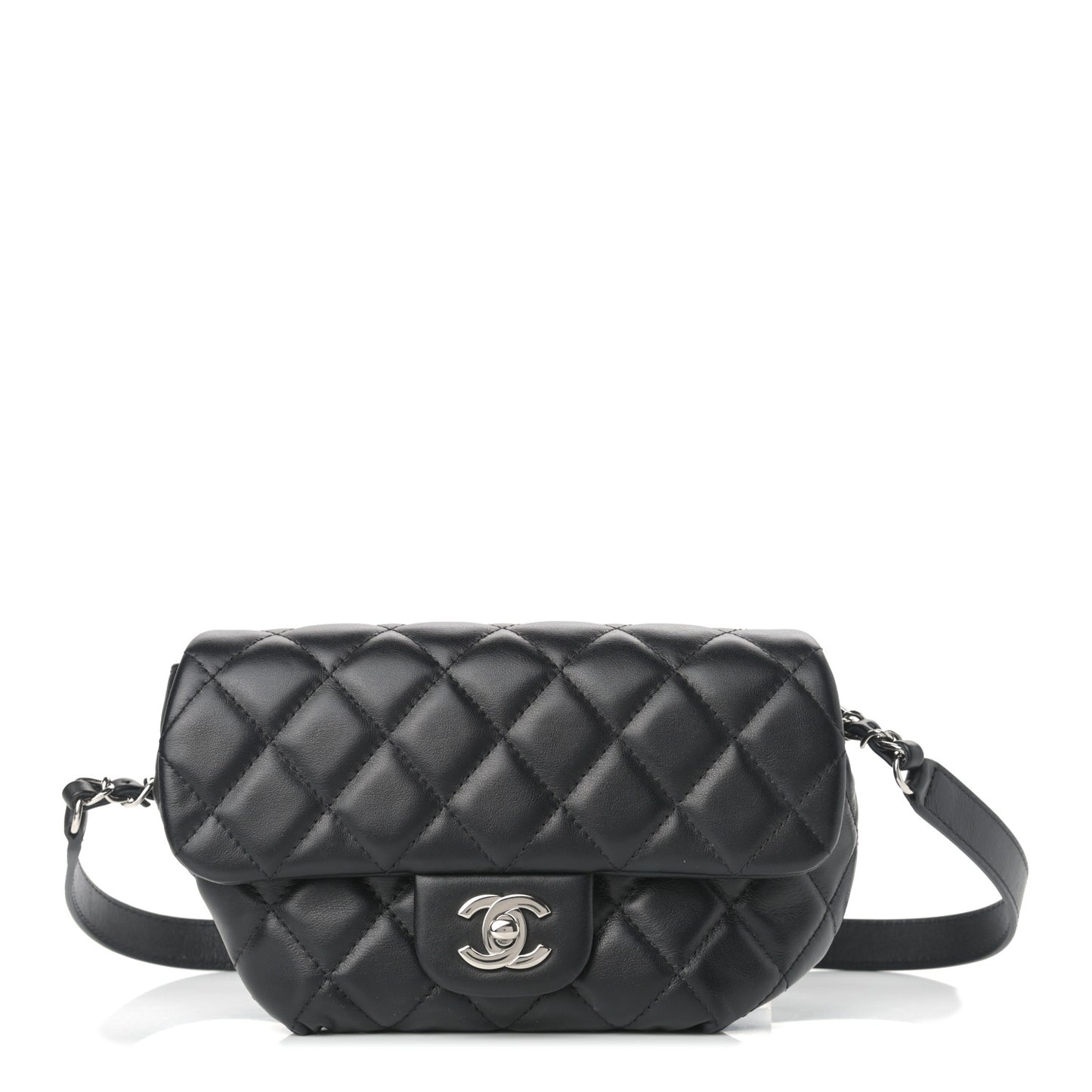 Calfskin Quilted CC Uniform Flap Belt Bag Black