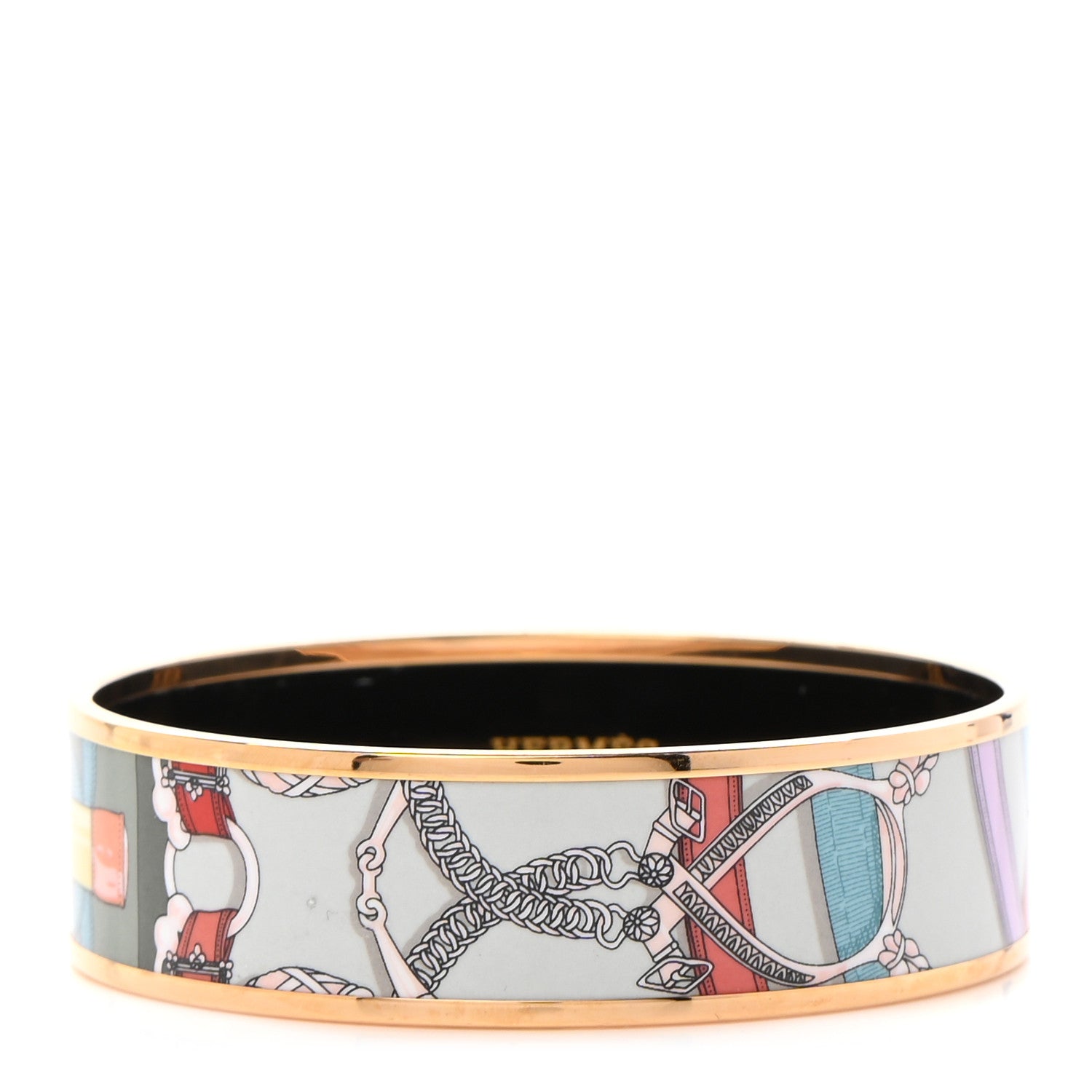 Hermes Enamel Printed Wide Cavald'Or Bracelet 70 Romantique 1 of 6