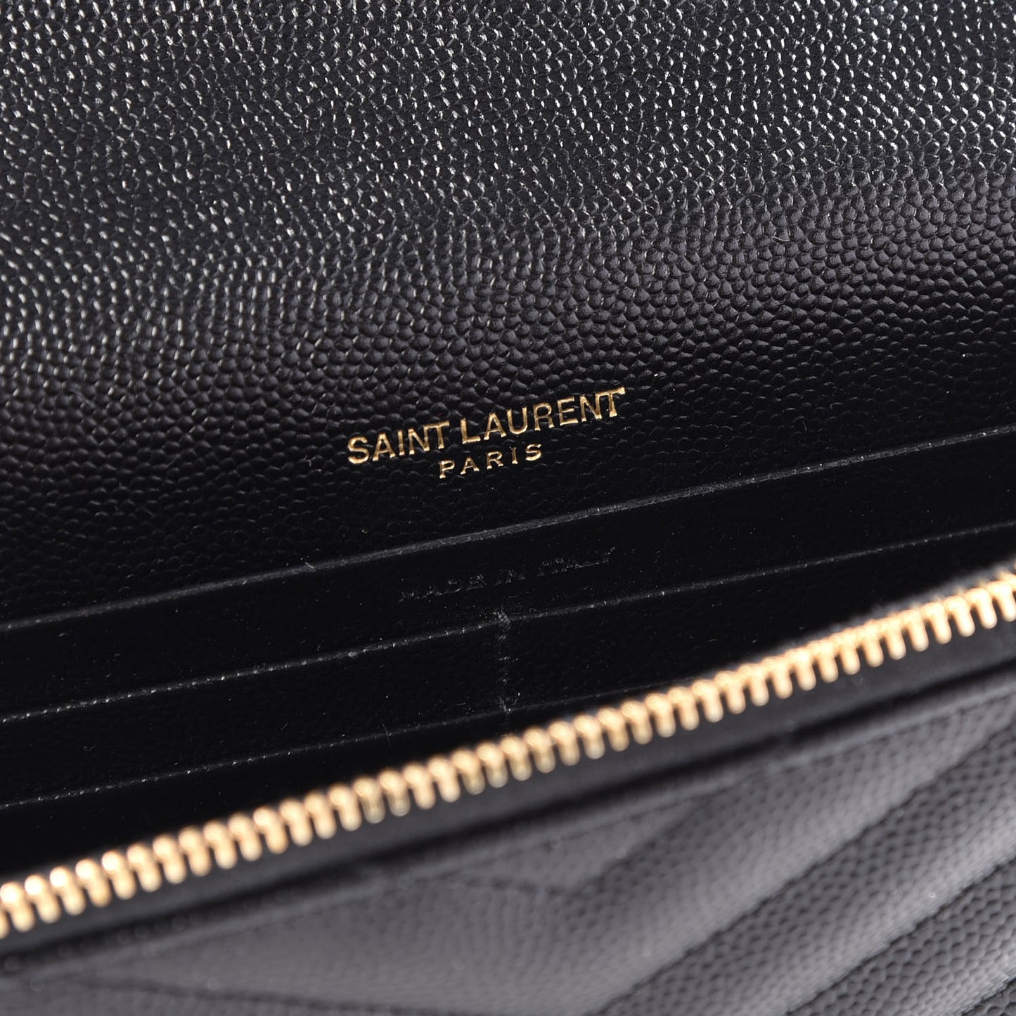 Grain De Poudre Matelasse Chevron Monogram Envelope Chain Wallet Black