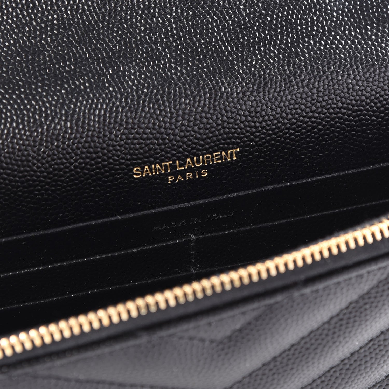 Saint Laurent Grain De Poudre Matelasse Chevron Monogram Envelope Chain Wallet Black 7 of 9