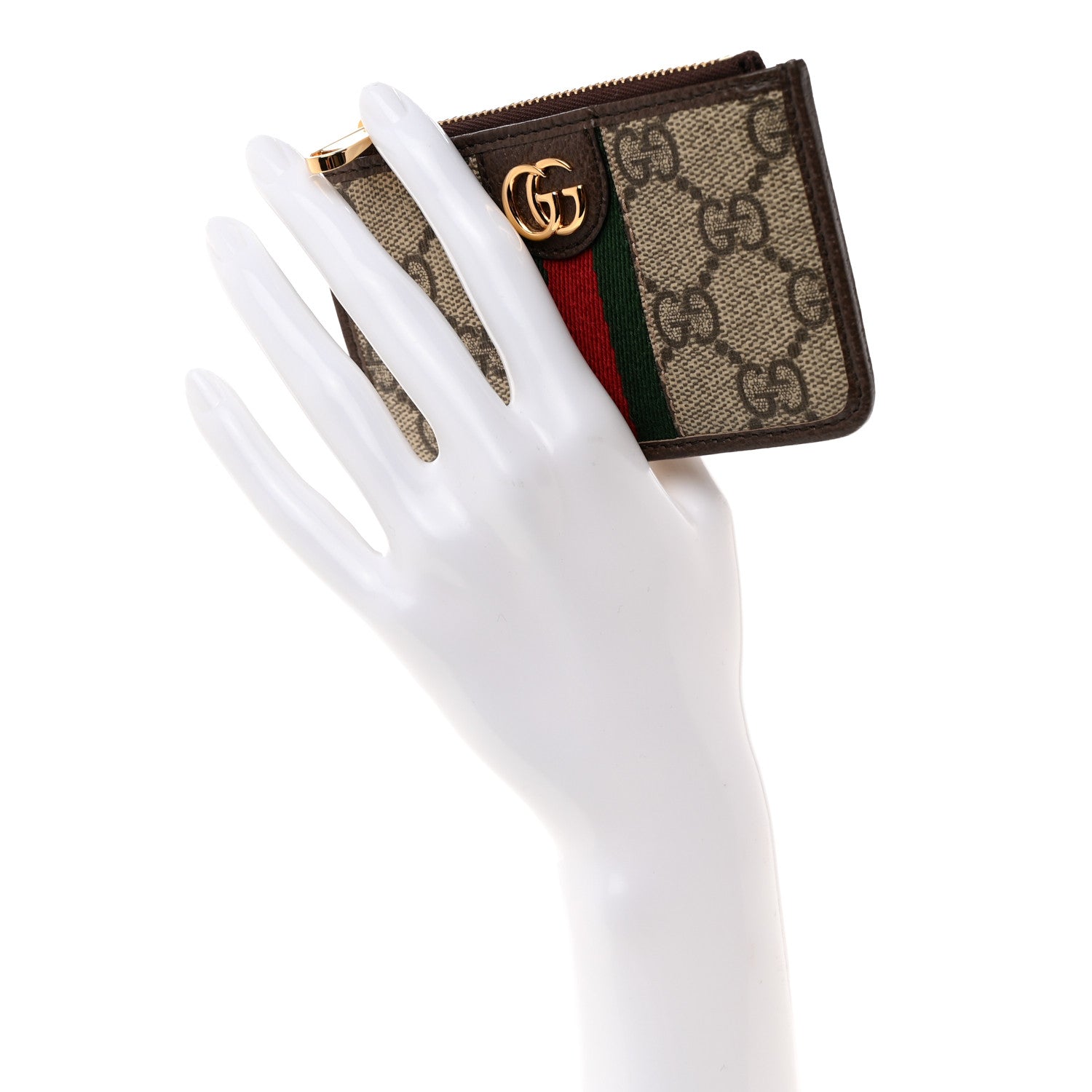 Gucci GG Supreme Monogram Web Ophidia Zip Card Case Brown 2 of 8