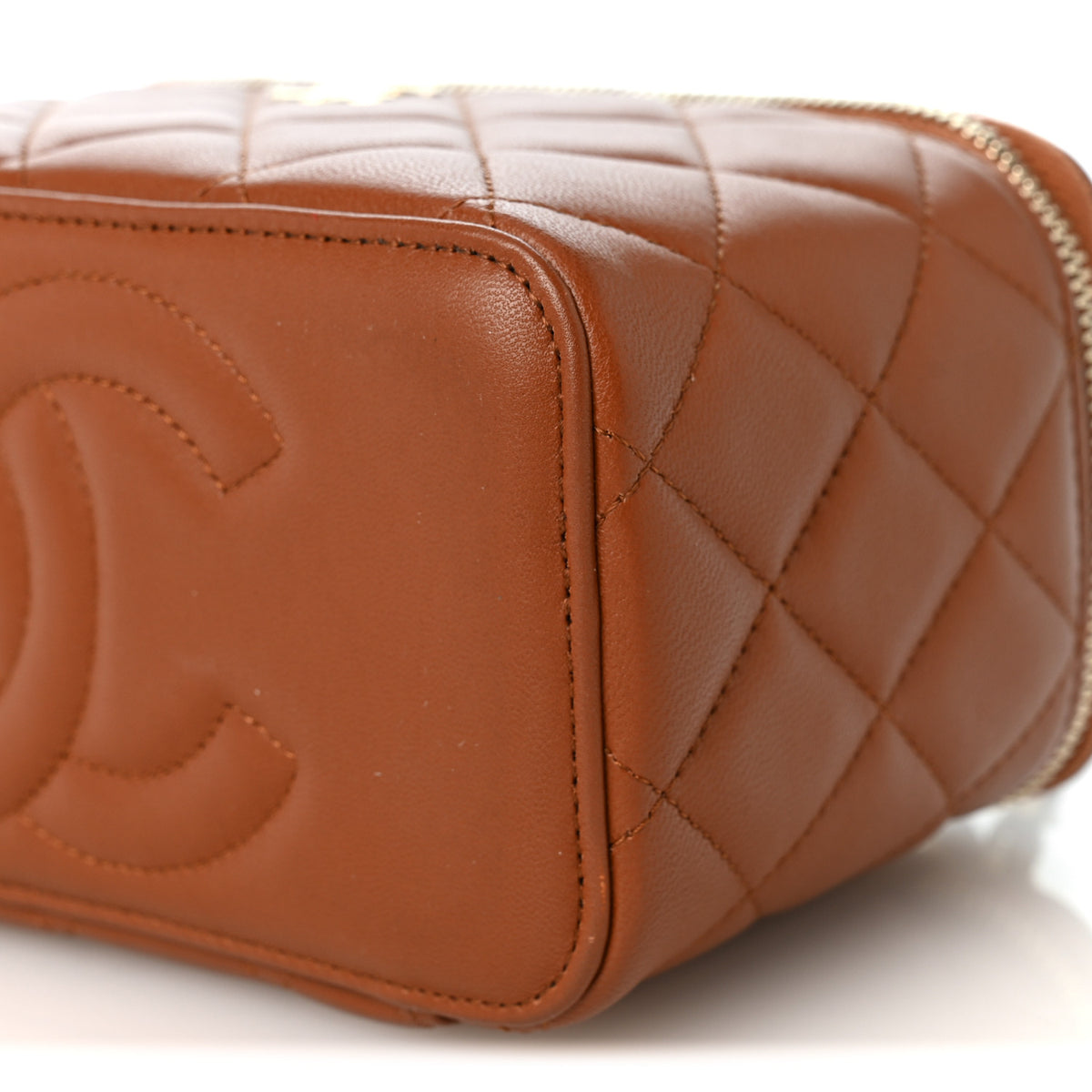 Chanel Lambskin Quilted Small Top Handle Vanity Case With Chain Light Brown Yellow 10 of 10
