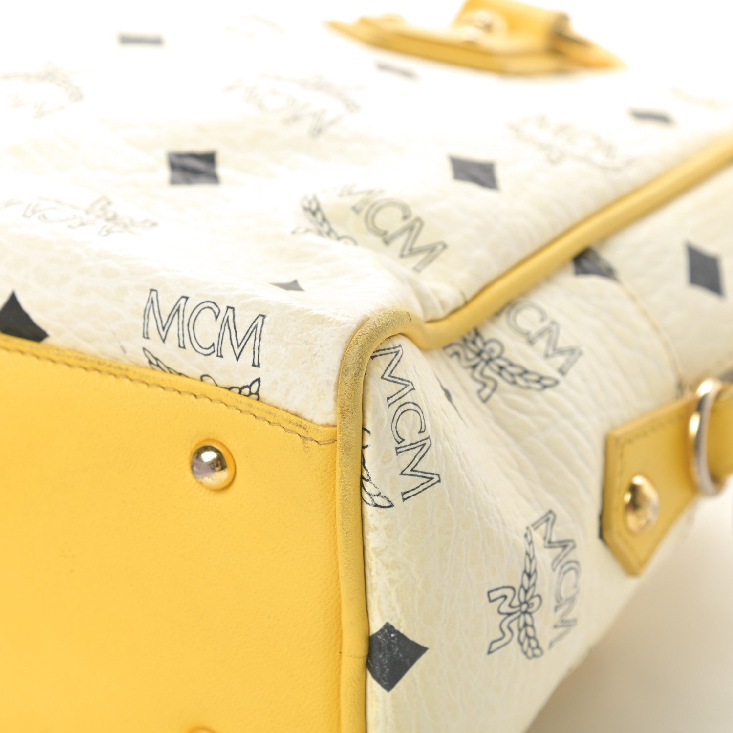 MCM Visetos Satchel White Yellow 11 of 20