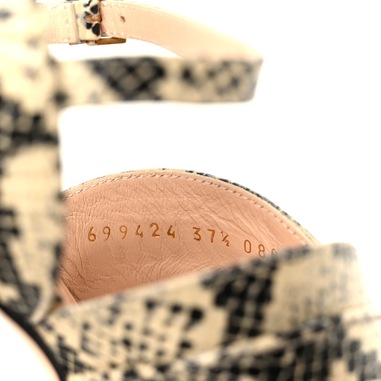 Gucci Calfskin Python Print Keyla Platform Slingback Sandals 37.5 Beige Avana 9 of 9